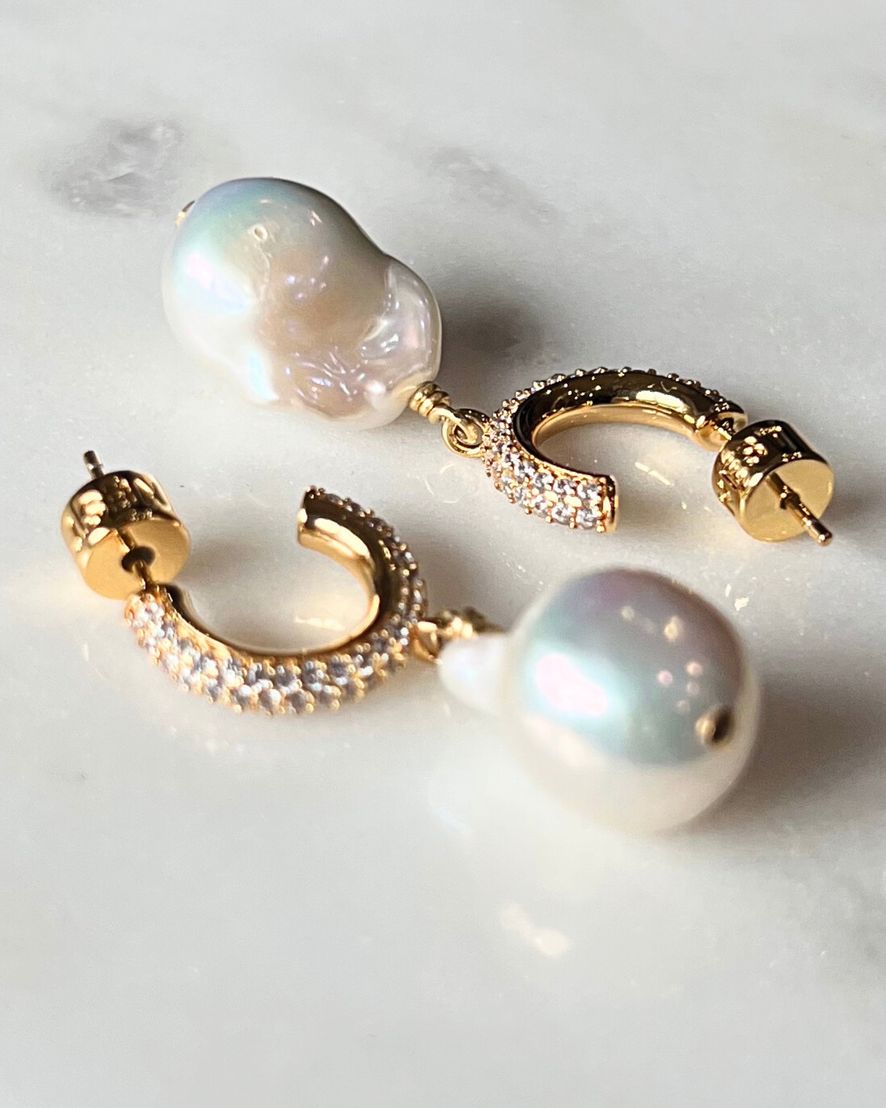 Pearl Drop Crystal Huggie Hoop Earrings