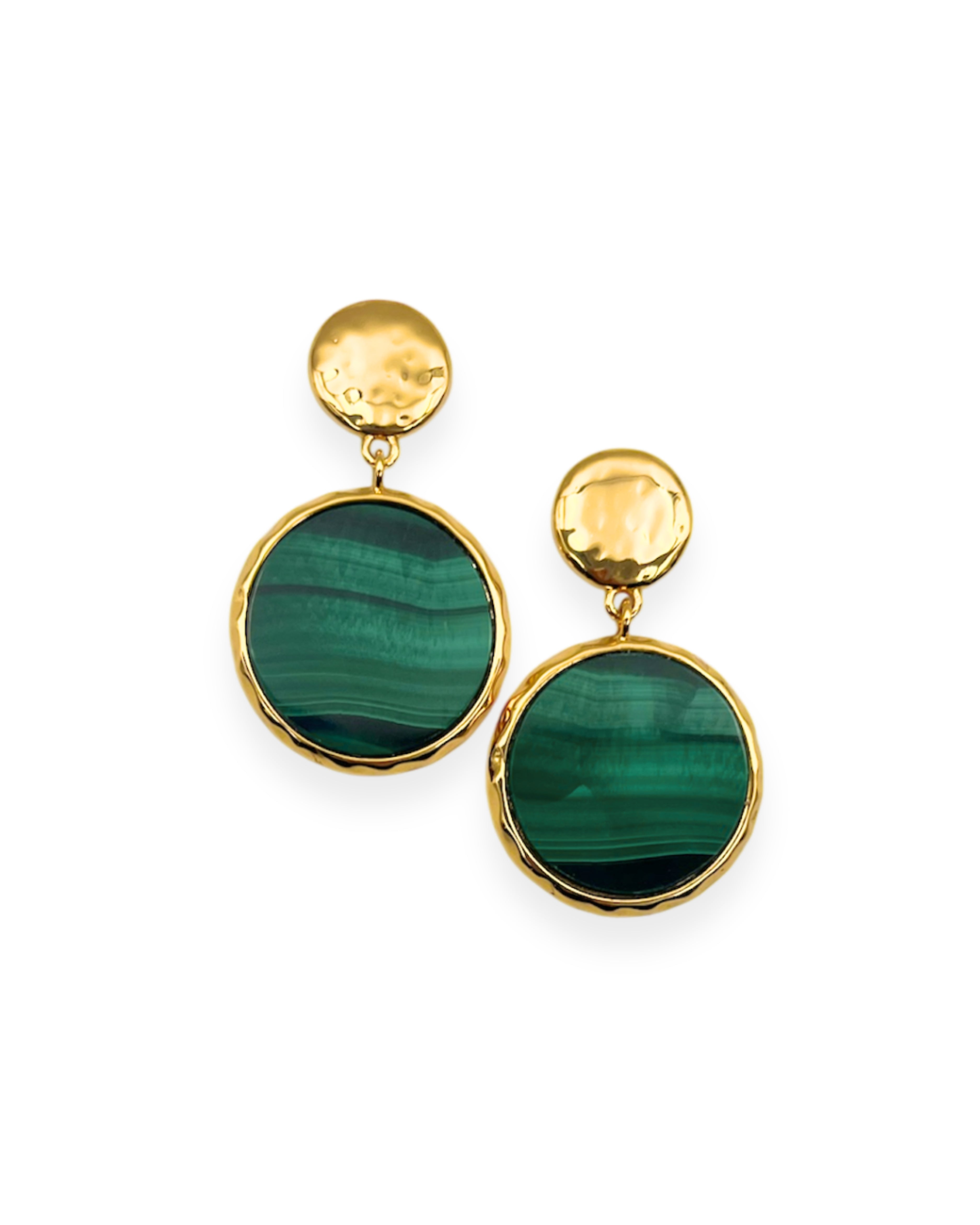Malachite Bezel Disc Earrings