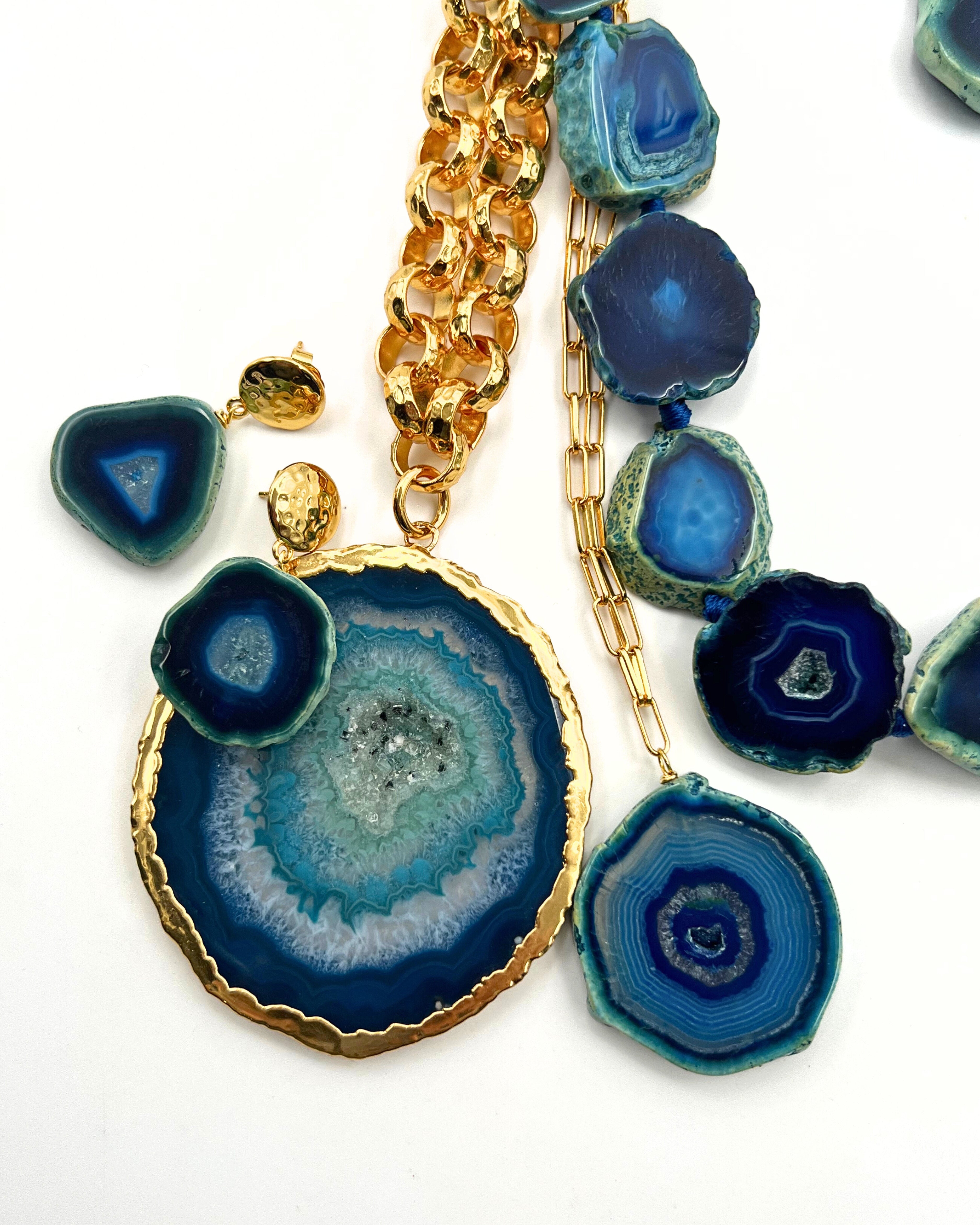 Blue Agate Slice Earrings