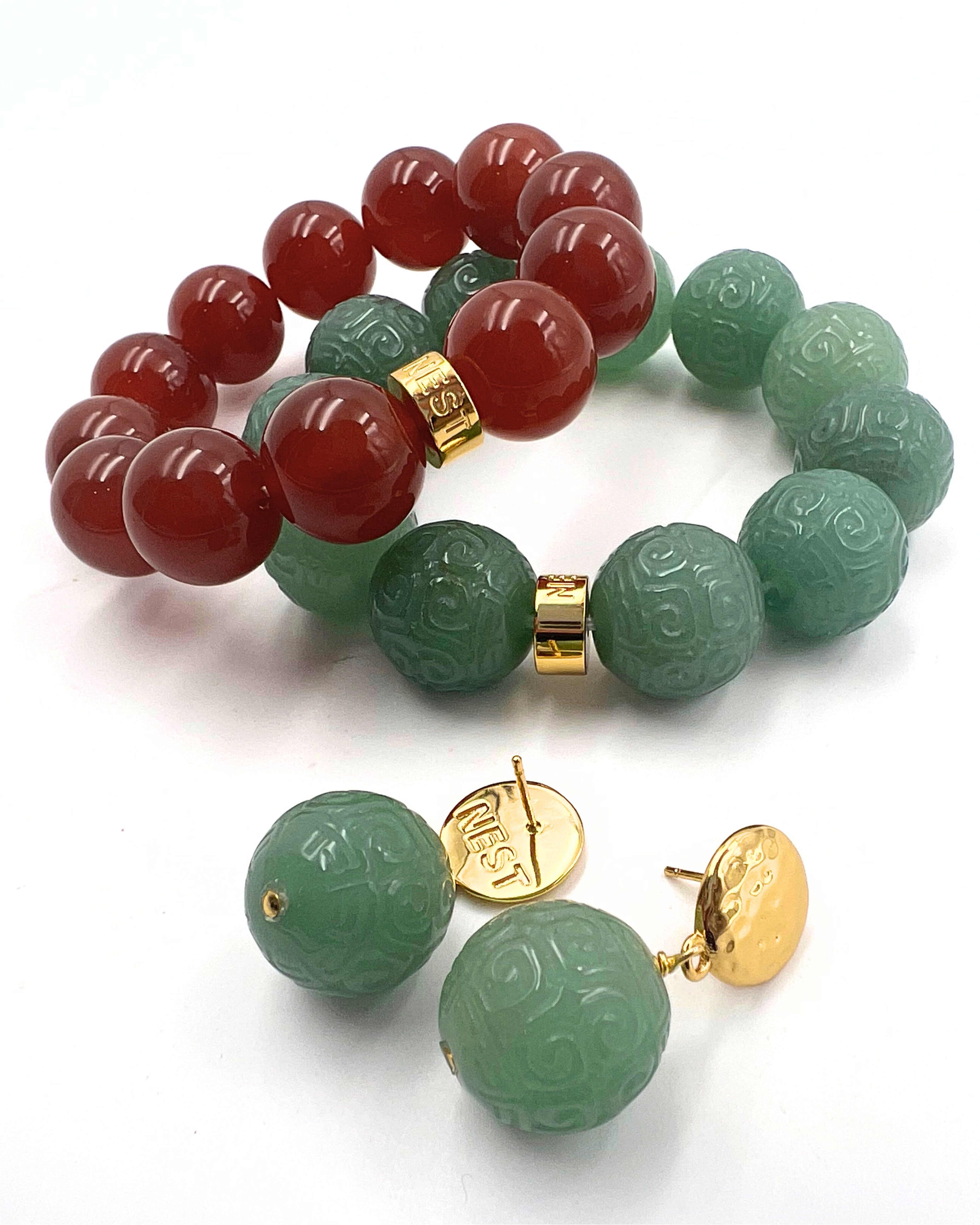 Carved Jade Drop Earrings
