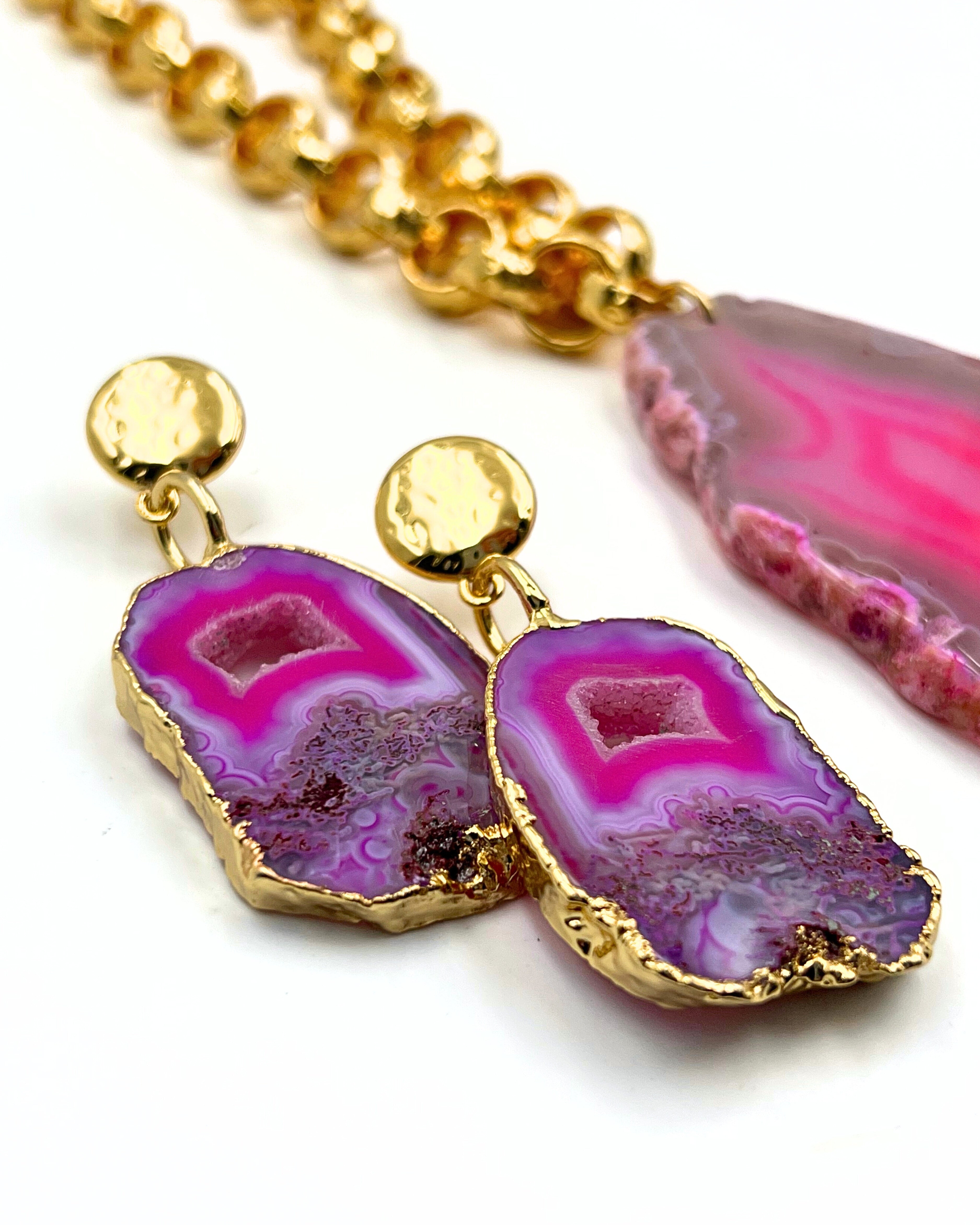 Pink Agate Drop Earrings
