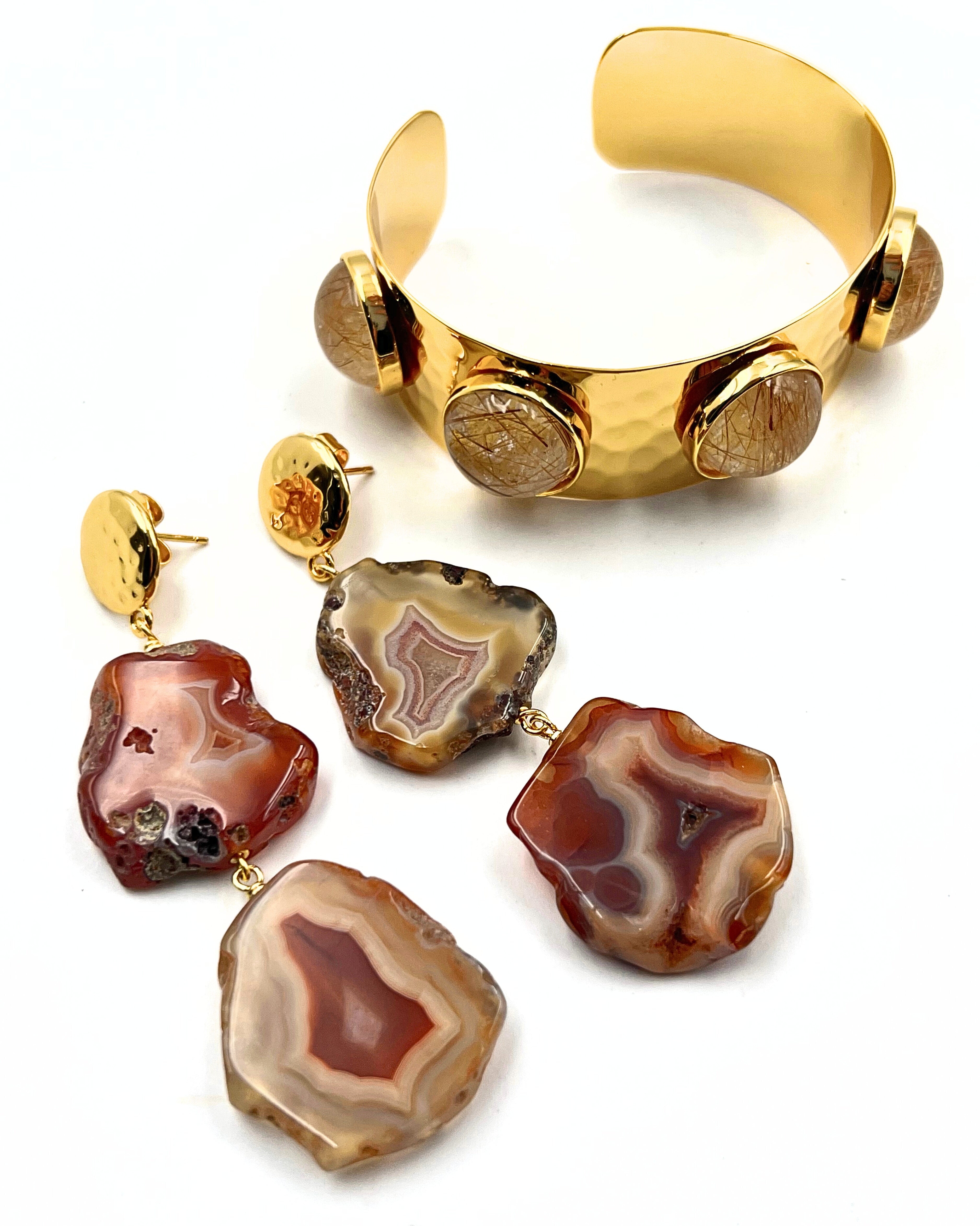 Gold Rutilated Quartz Hammered Cuff