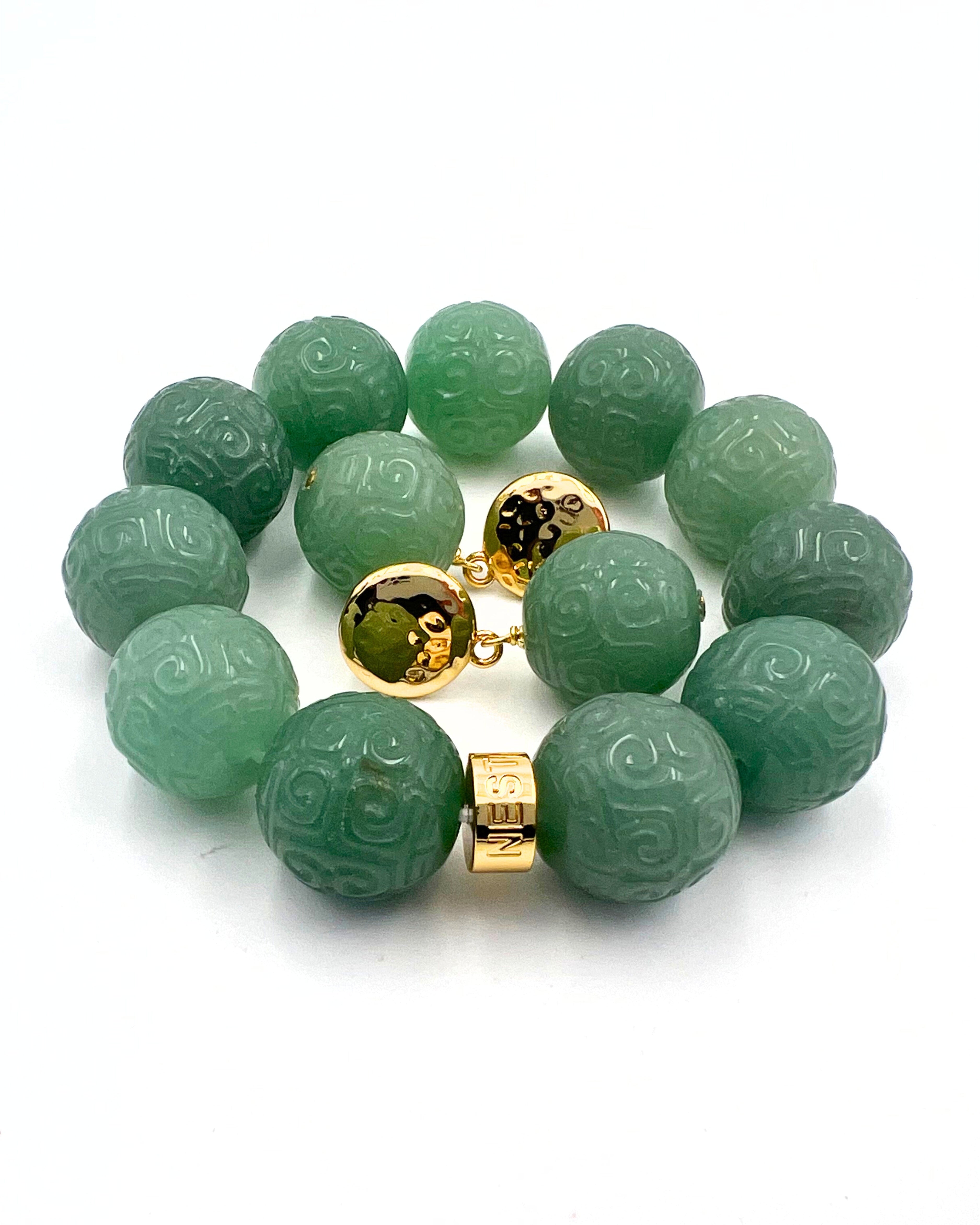 Carved Jade Stretch Bracelet