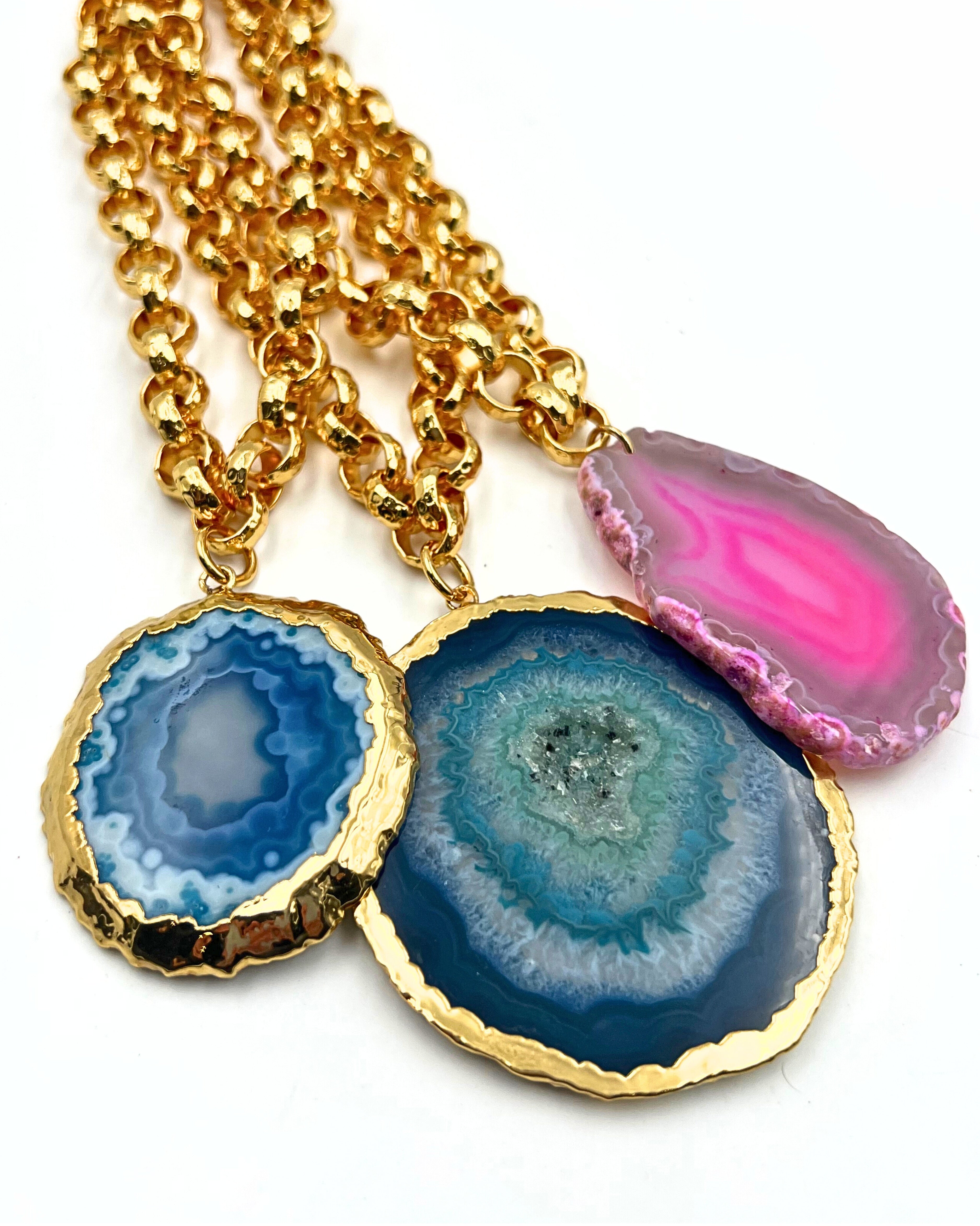 Blue Agate Slice Necklace