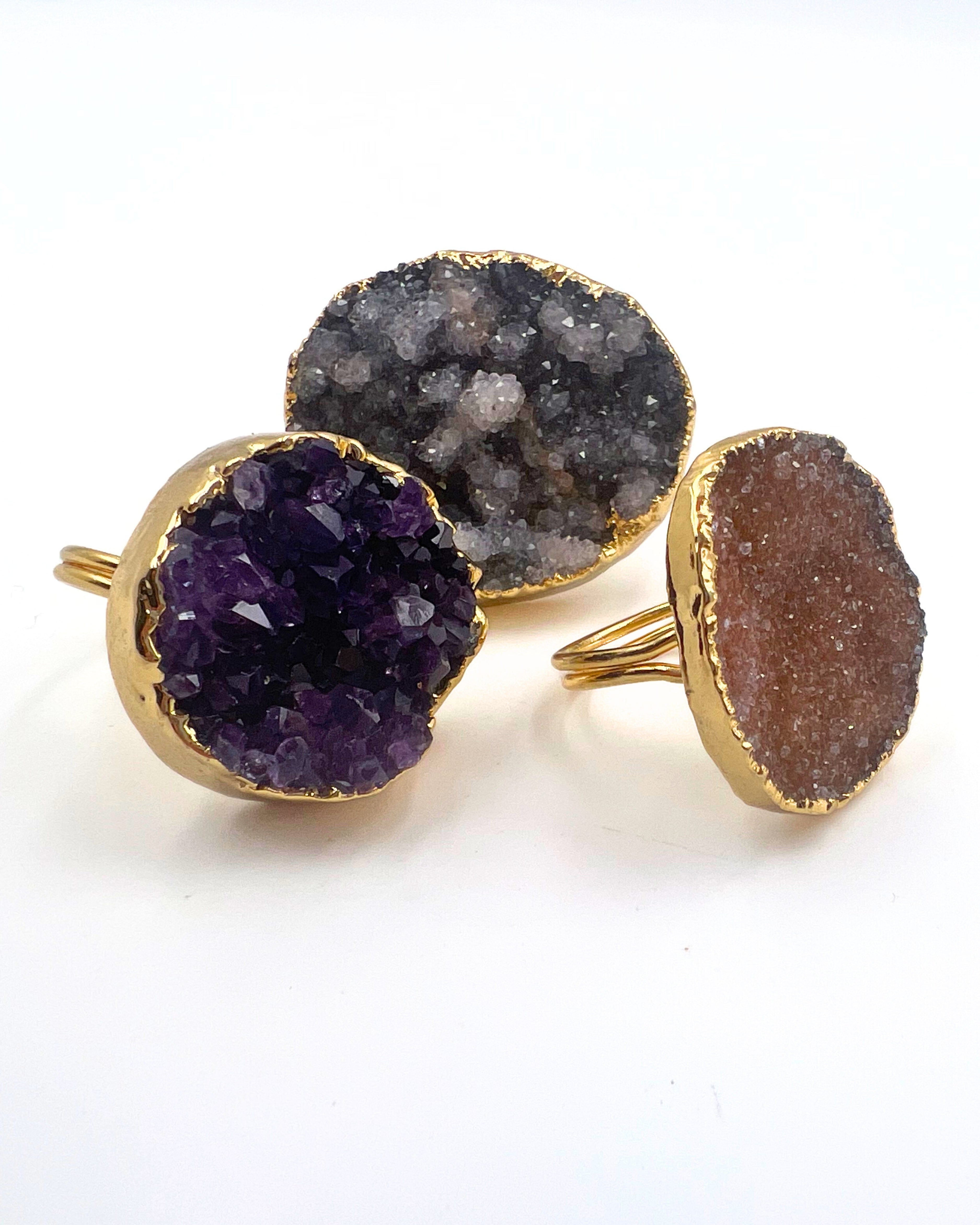 Cinnamon Druzy Amethyst Adjustable Ring