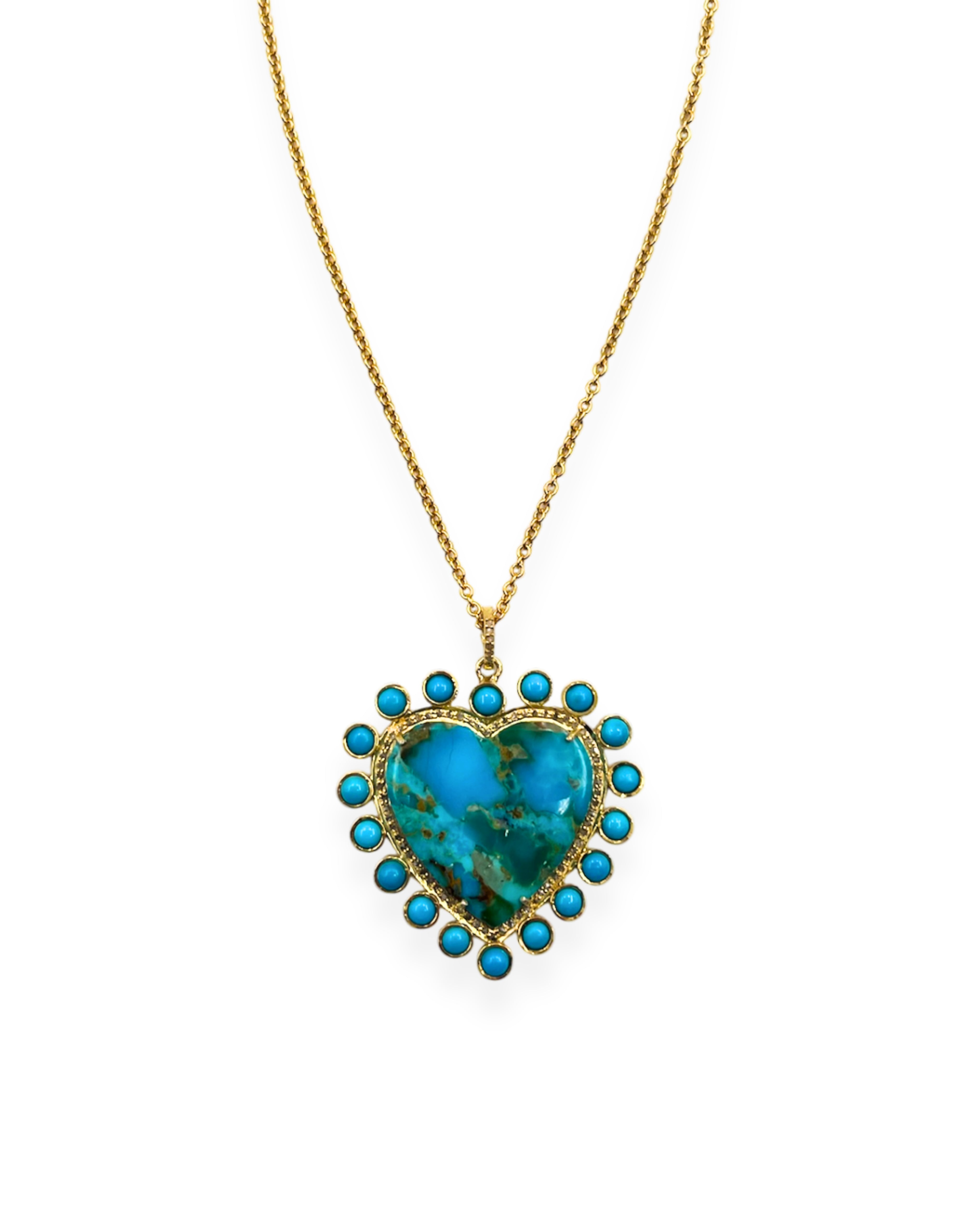 Turquoise and Diamond Heart Pendant