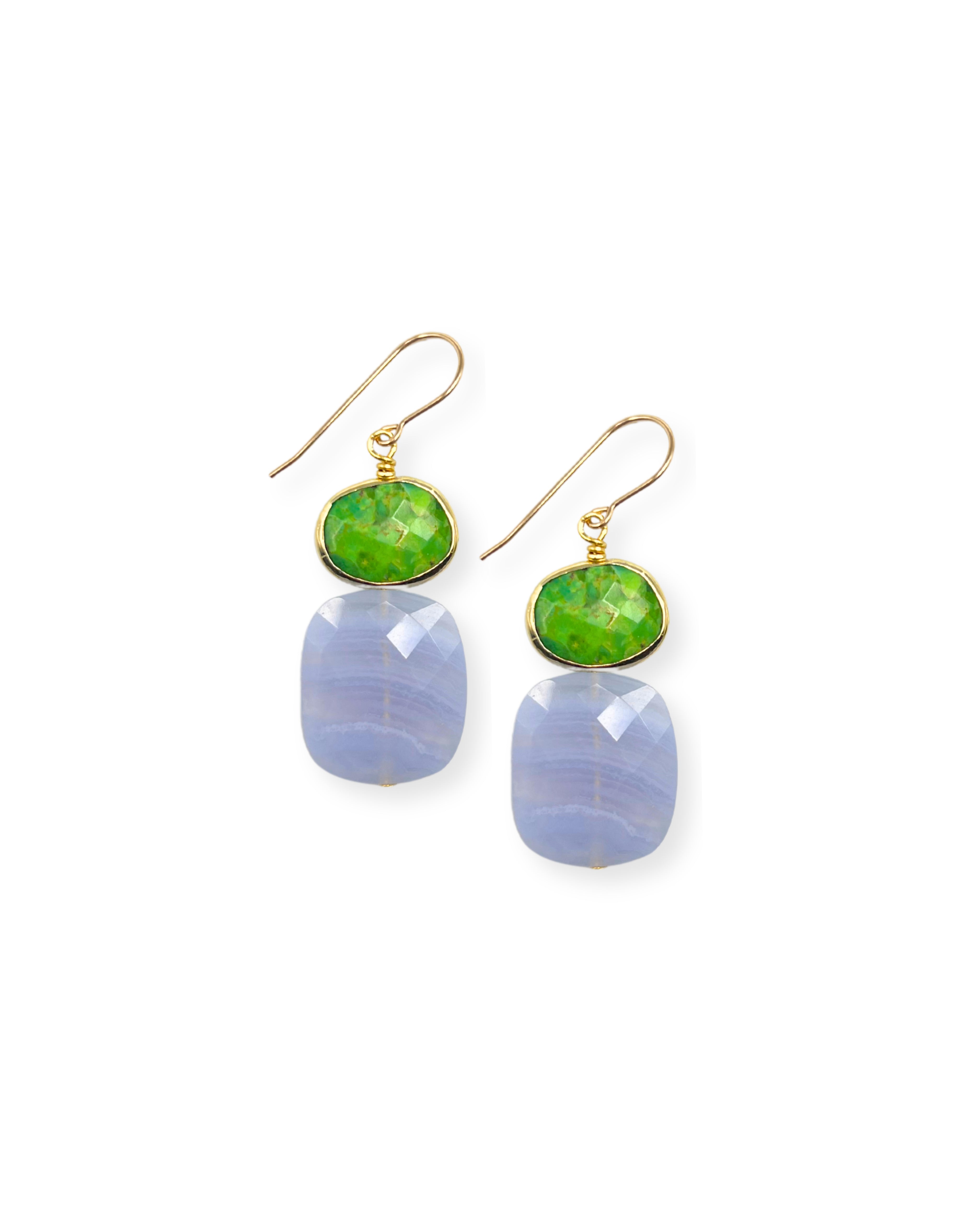 Green Turquoise and Lace Agate Drop Earrings