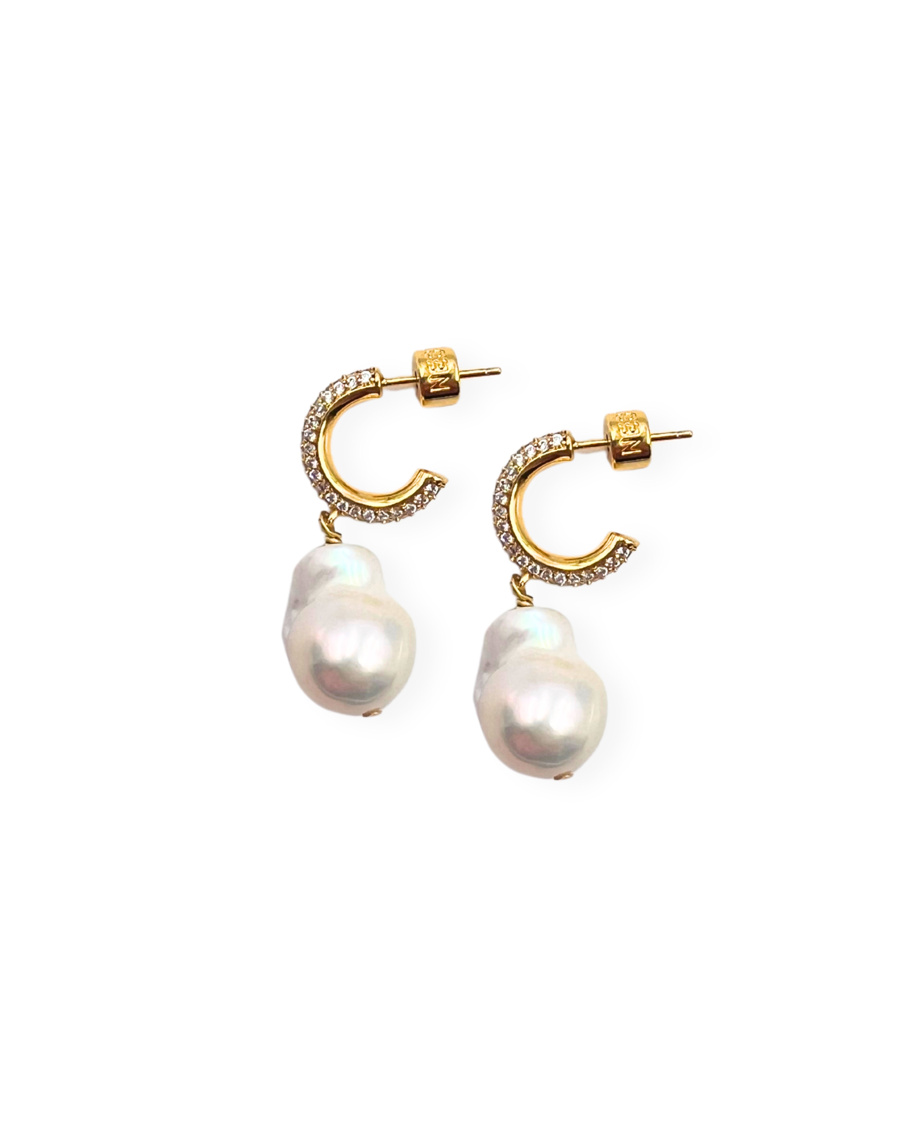 Pearl Drop Crystal Huggie Hoop Earrings