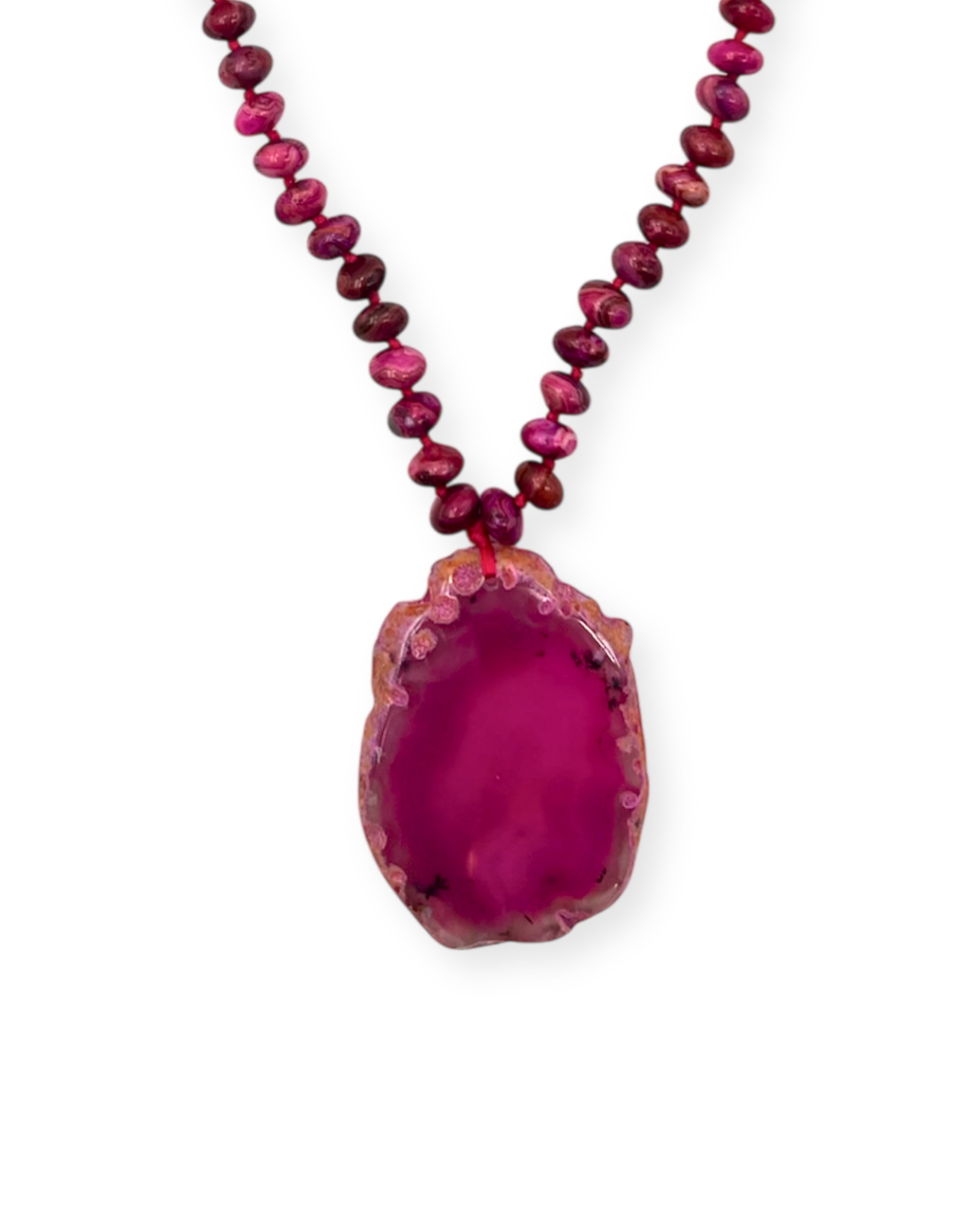 Pink Agate Slice Pendant Necklace
