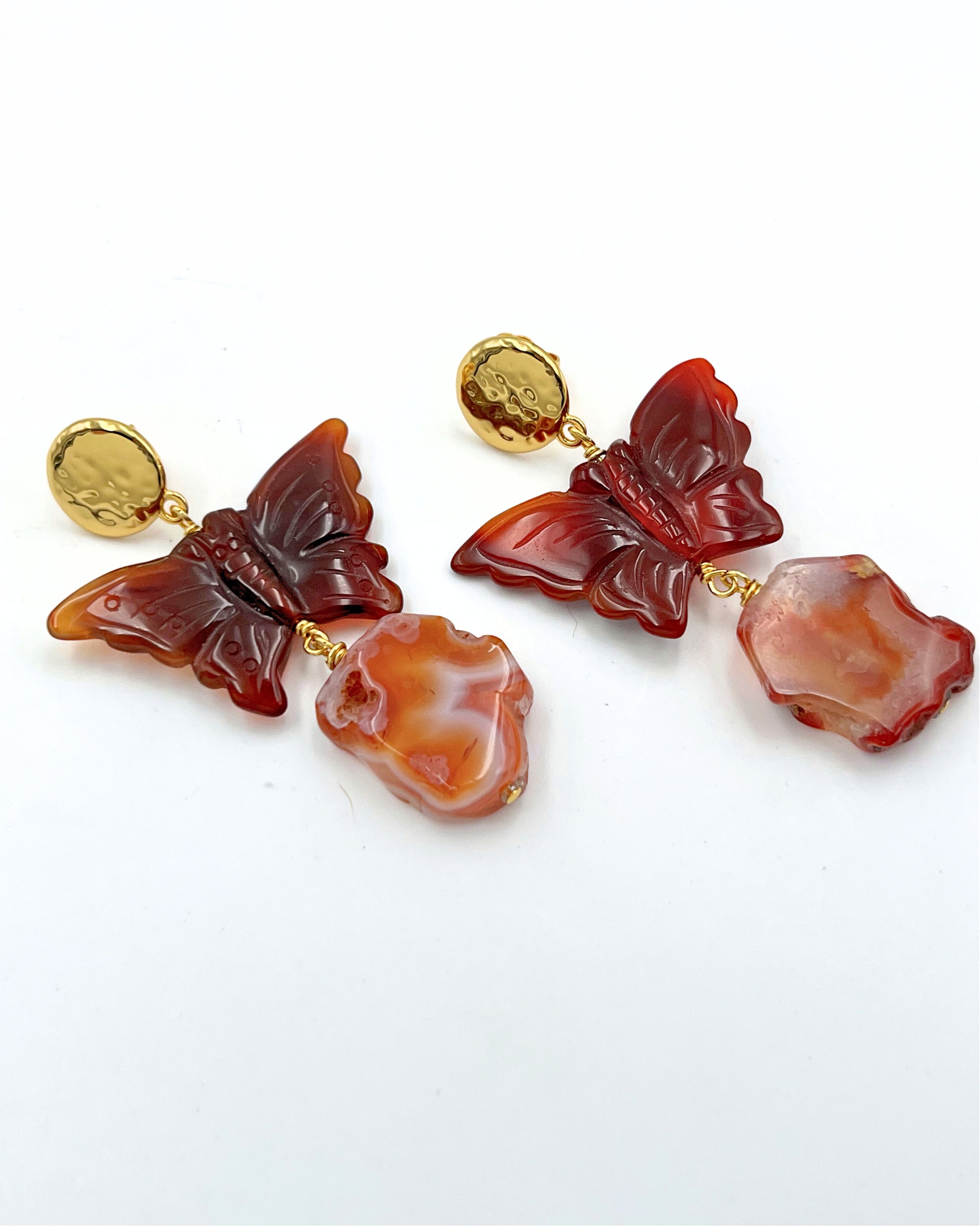 Carved Carnelian and Agate Earrings
