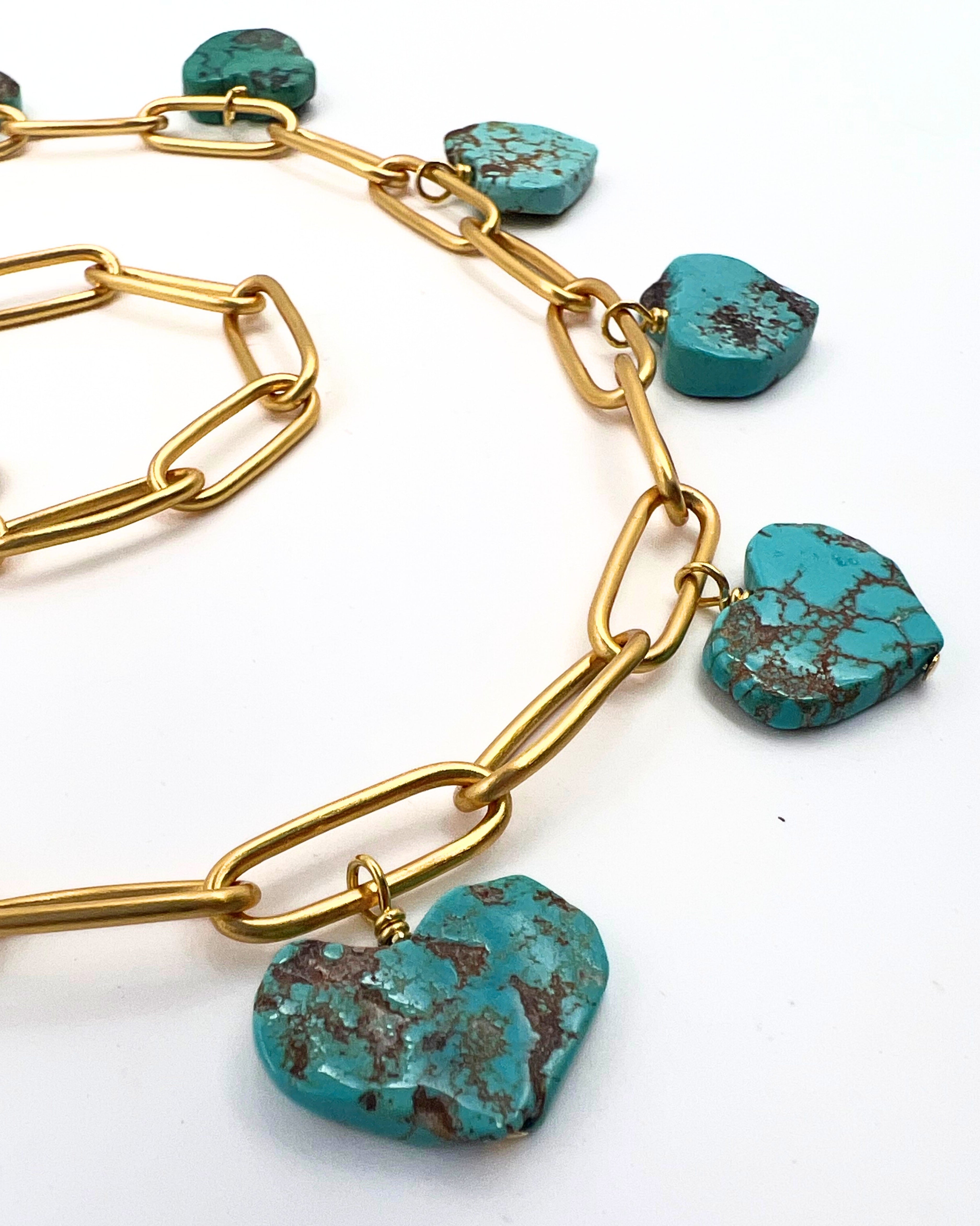 Turquoise Hearts Charm Necklace