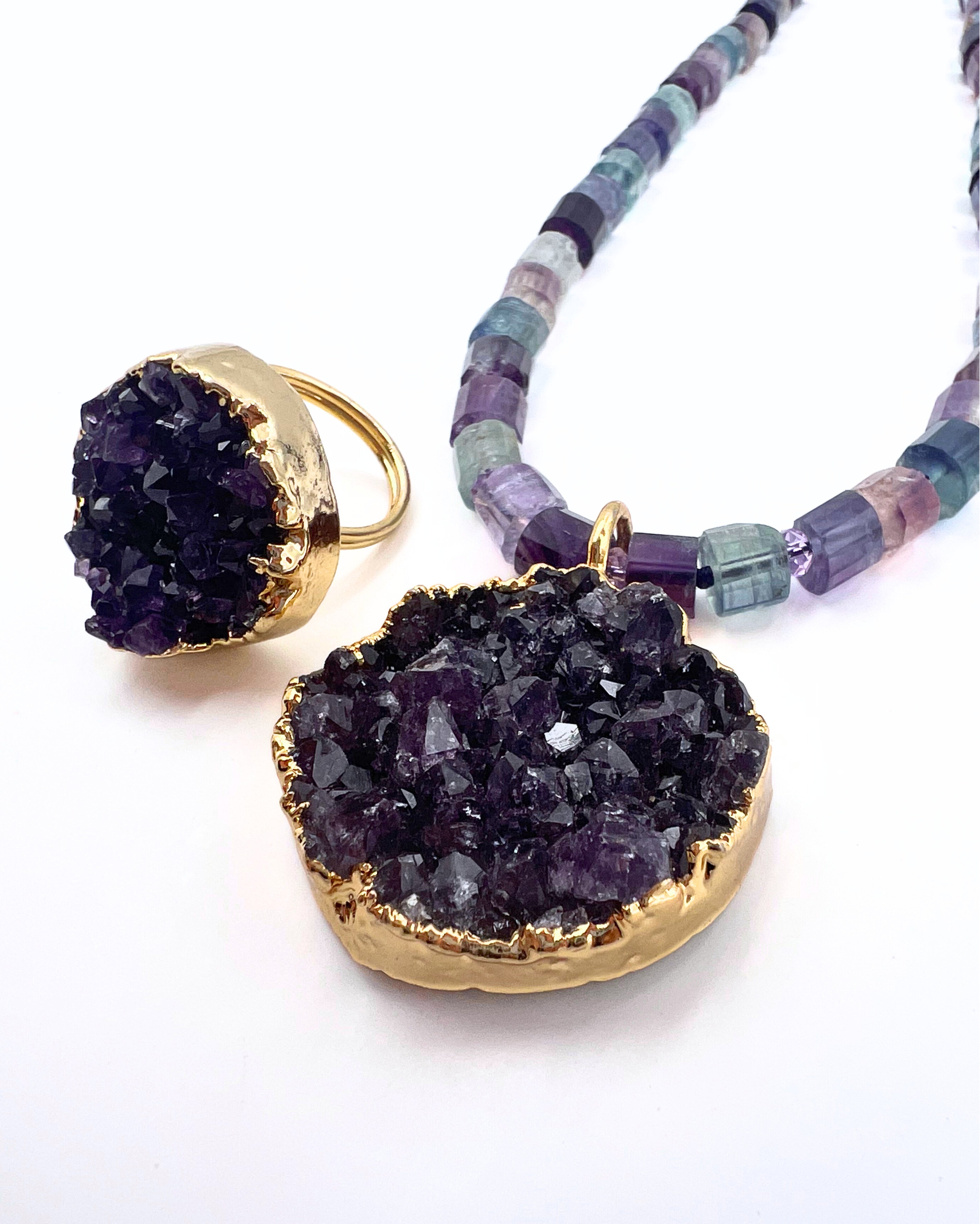 Amethyst Druzy Agate Adjustable Ring