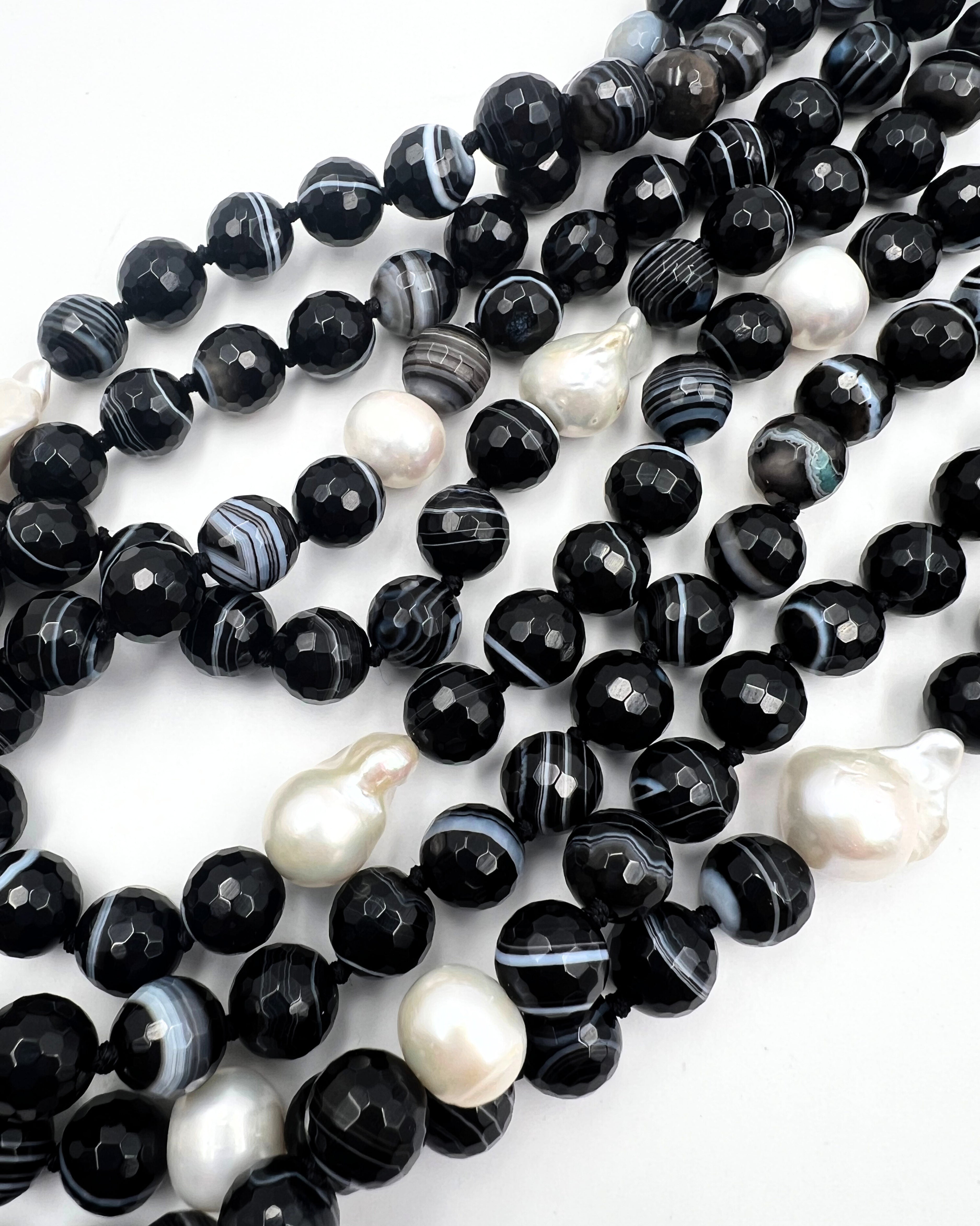 Black Agate and Pearl Multi Strand Necklace