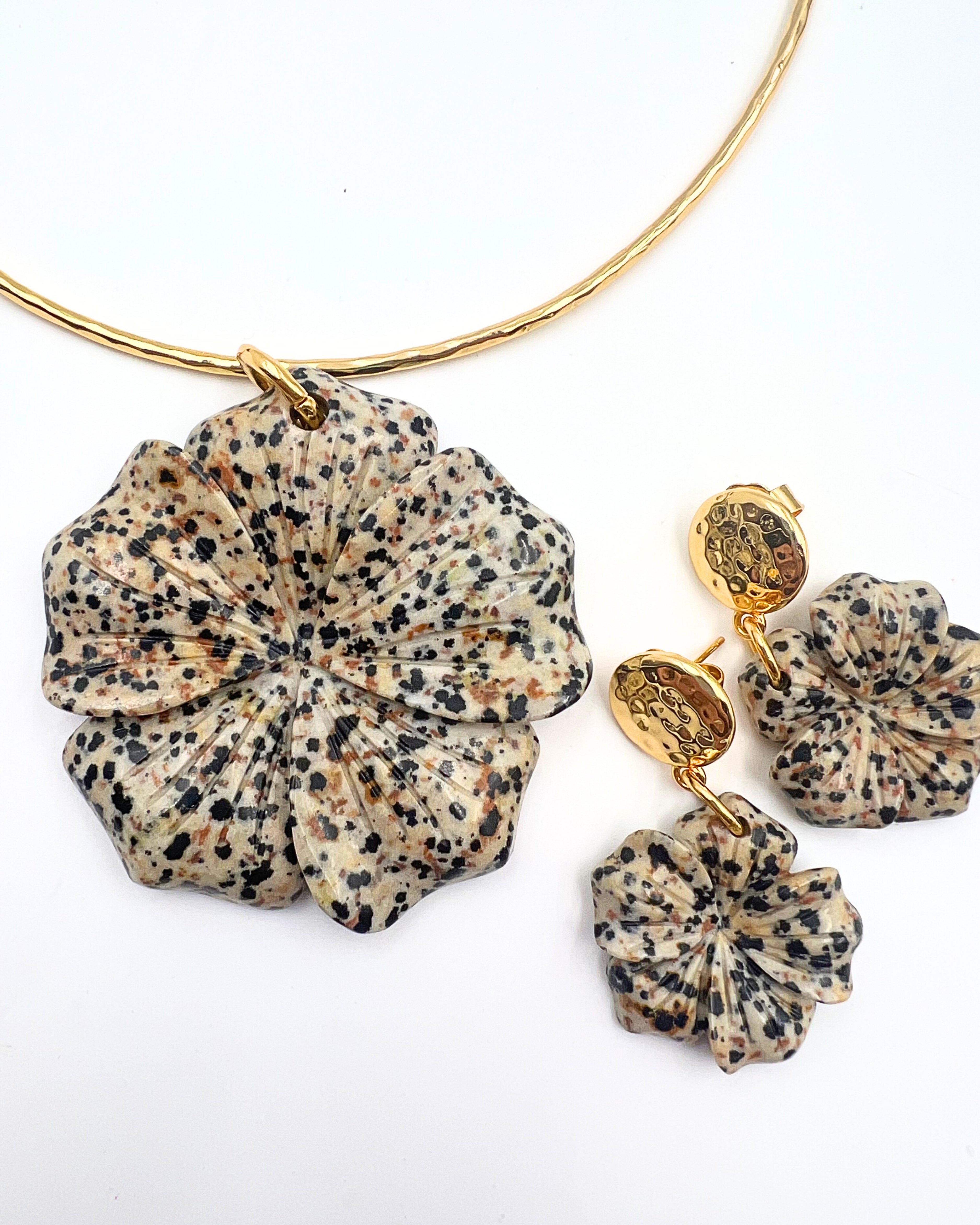 Dalmatian Jasper Flower Drop Earrings