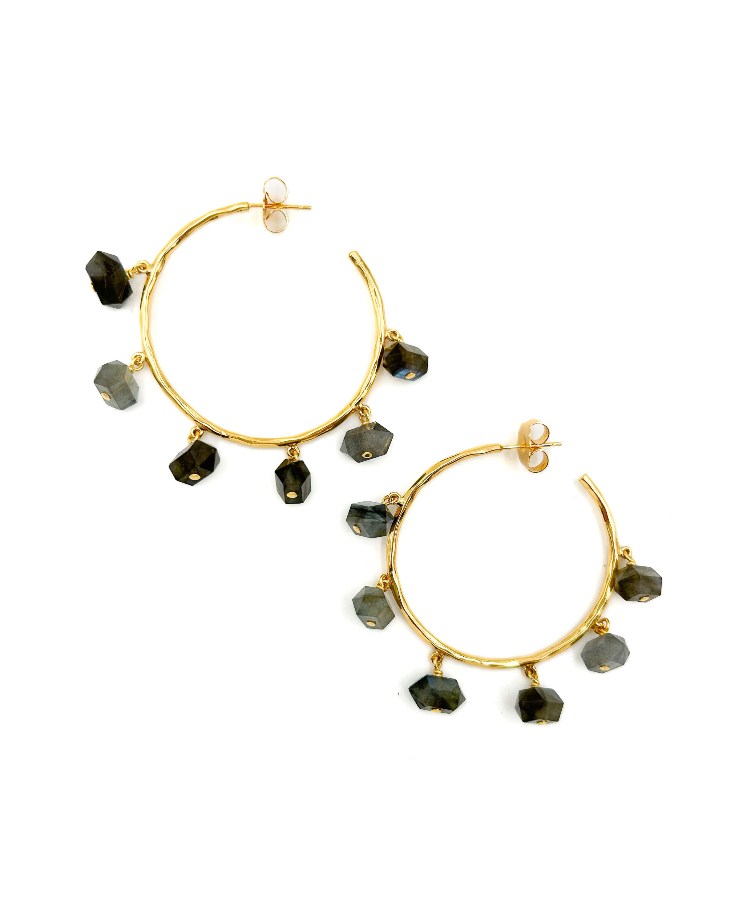 Labradorite Drop Skinny Hoop Earrings