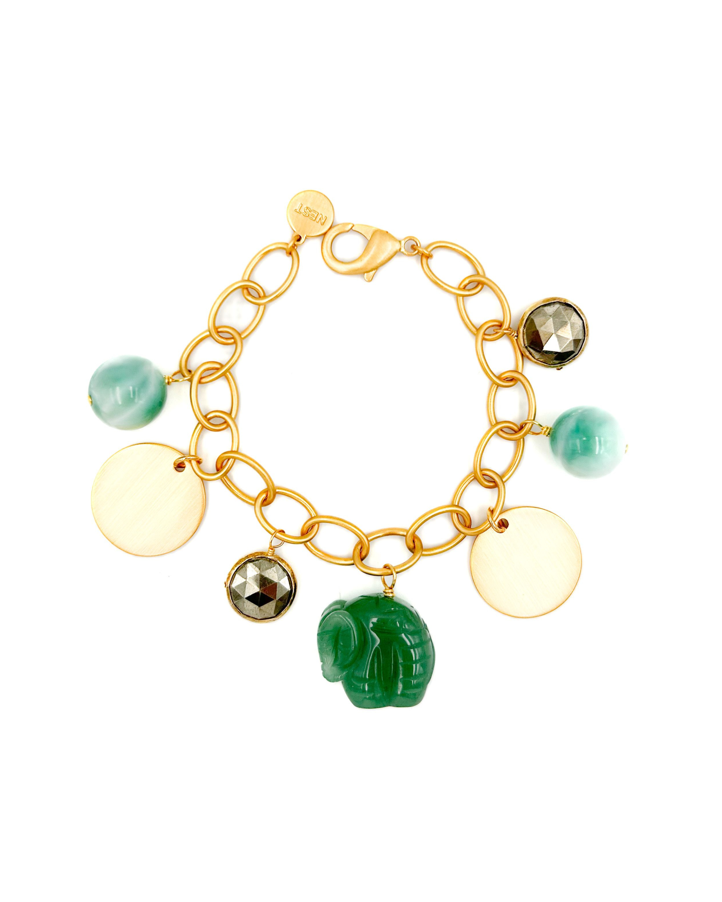 Jade Aventurine Elephant Charm Bracelet