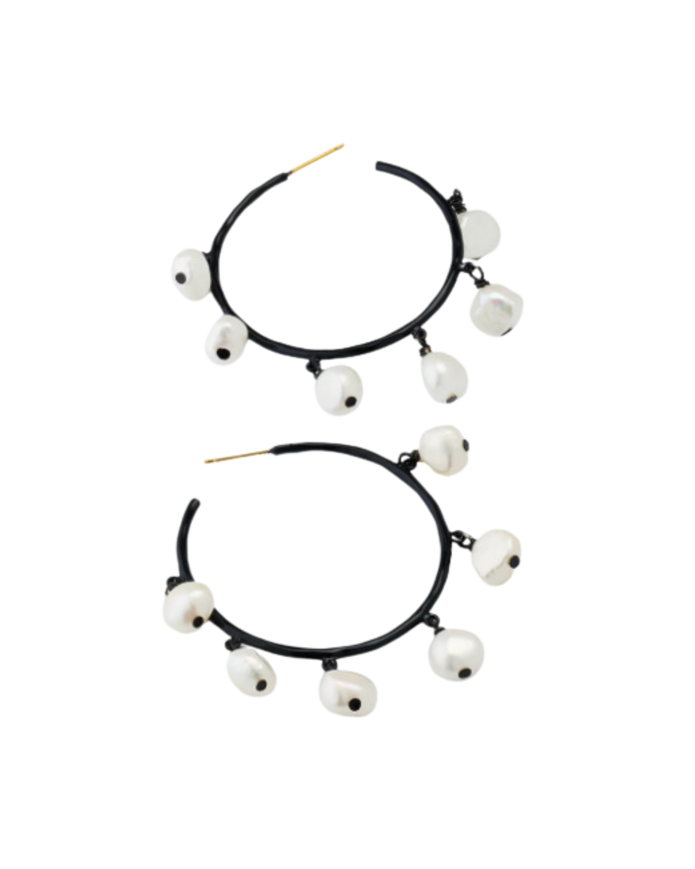 Black Skinny Hoop Earrings with Baroque Pearls