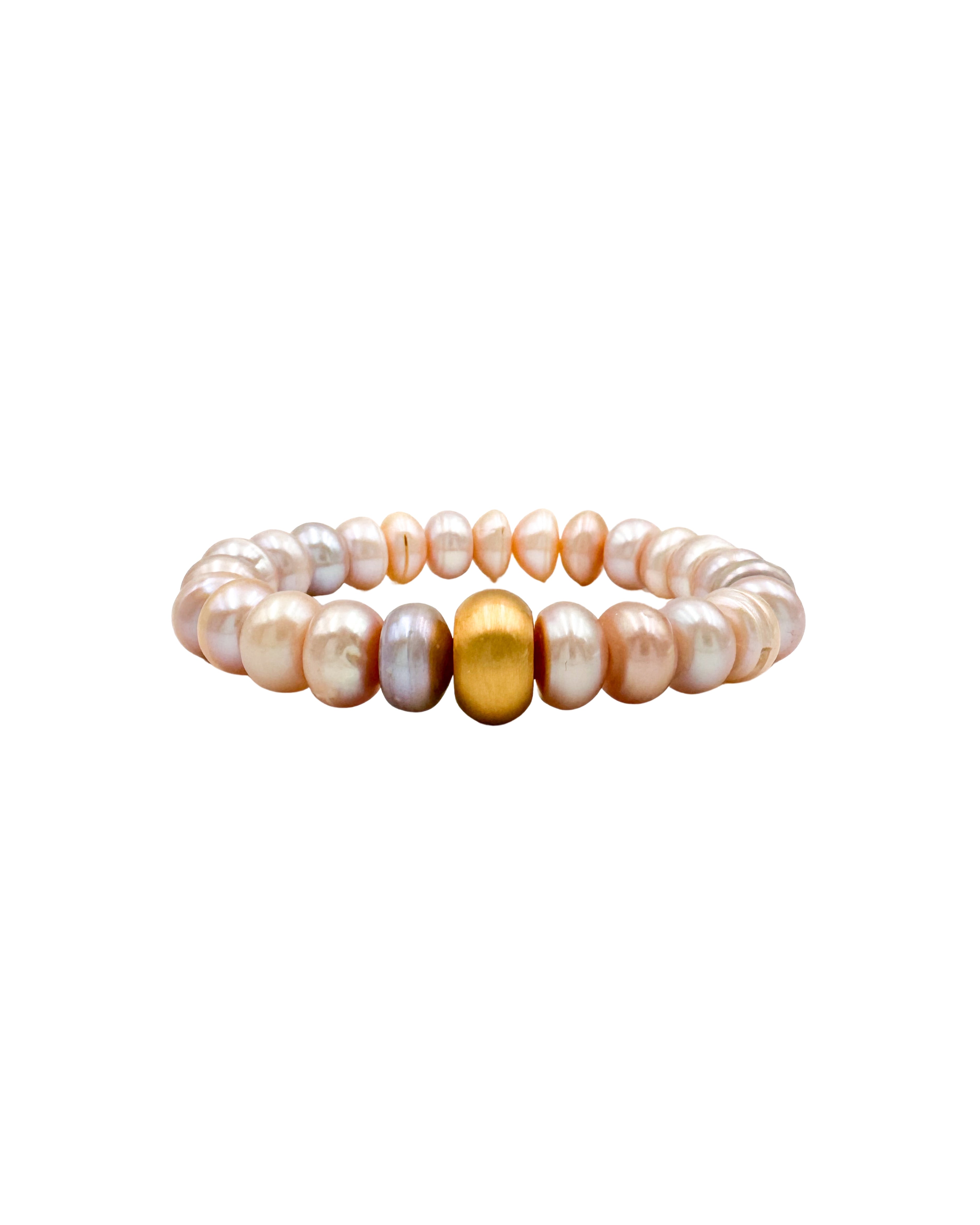 Pale Peach Pearl Stretch Bracelet with Brushed Accent