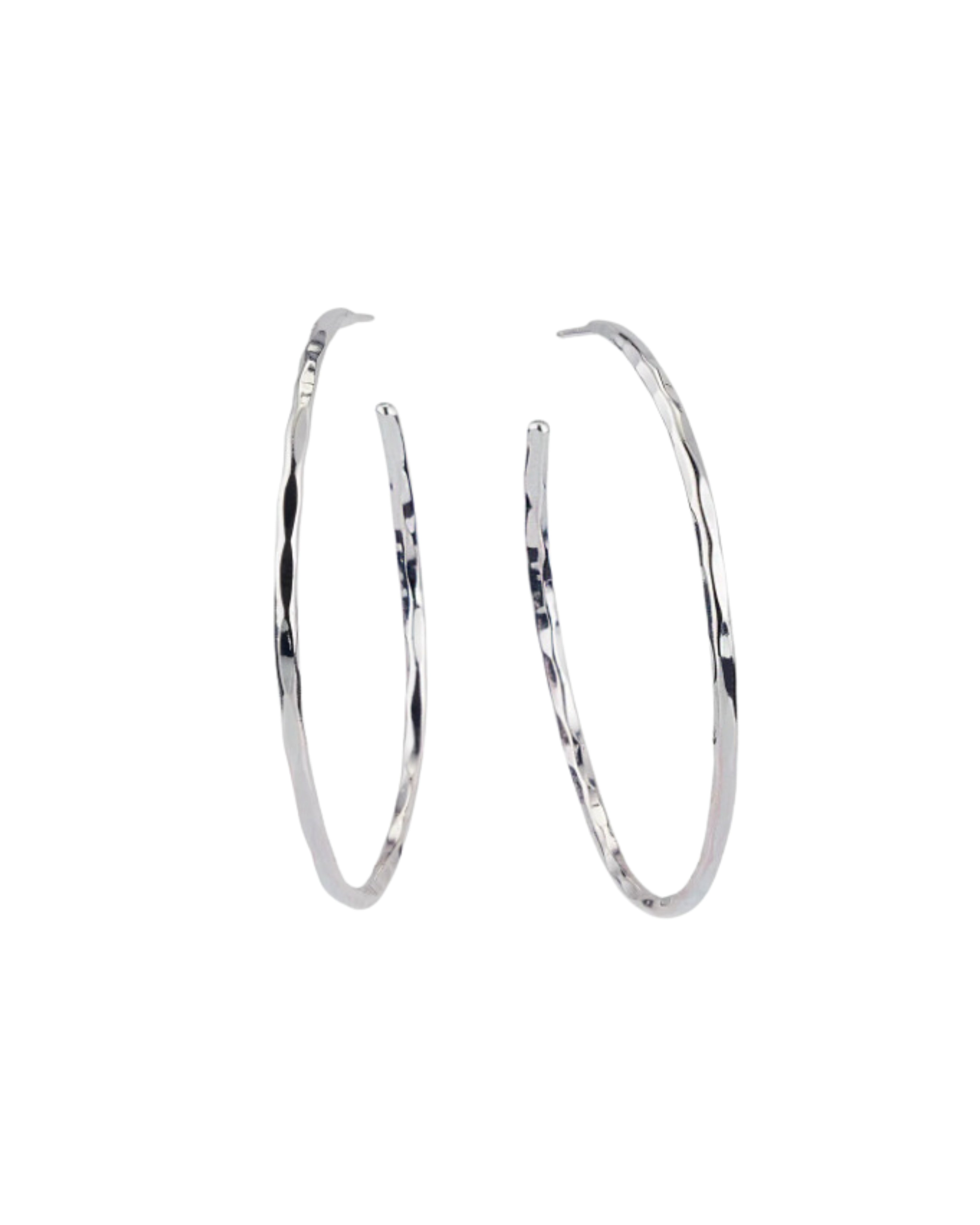 Silver Hammered Skinny Hoop Earrings