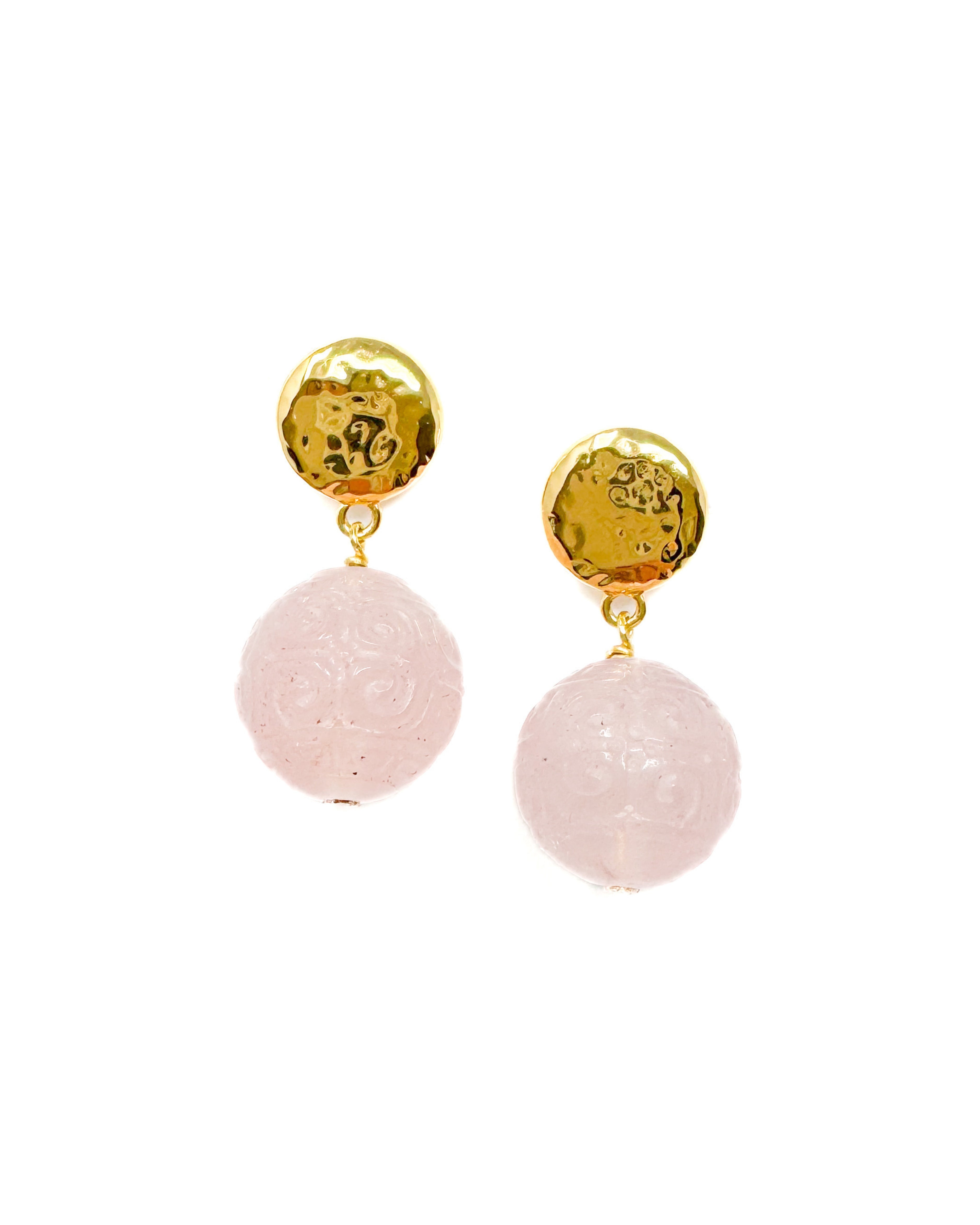 Carved Rose Quartz Sphere Earrings