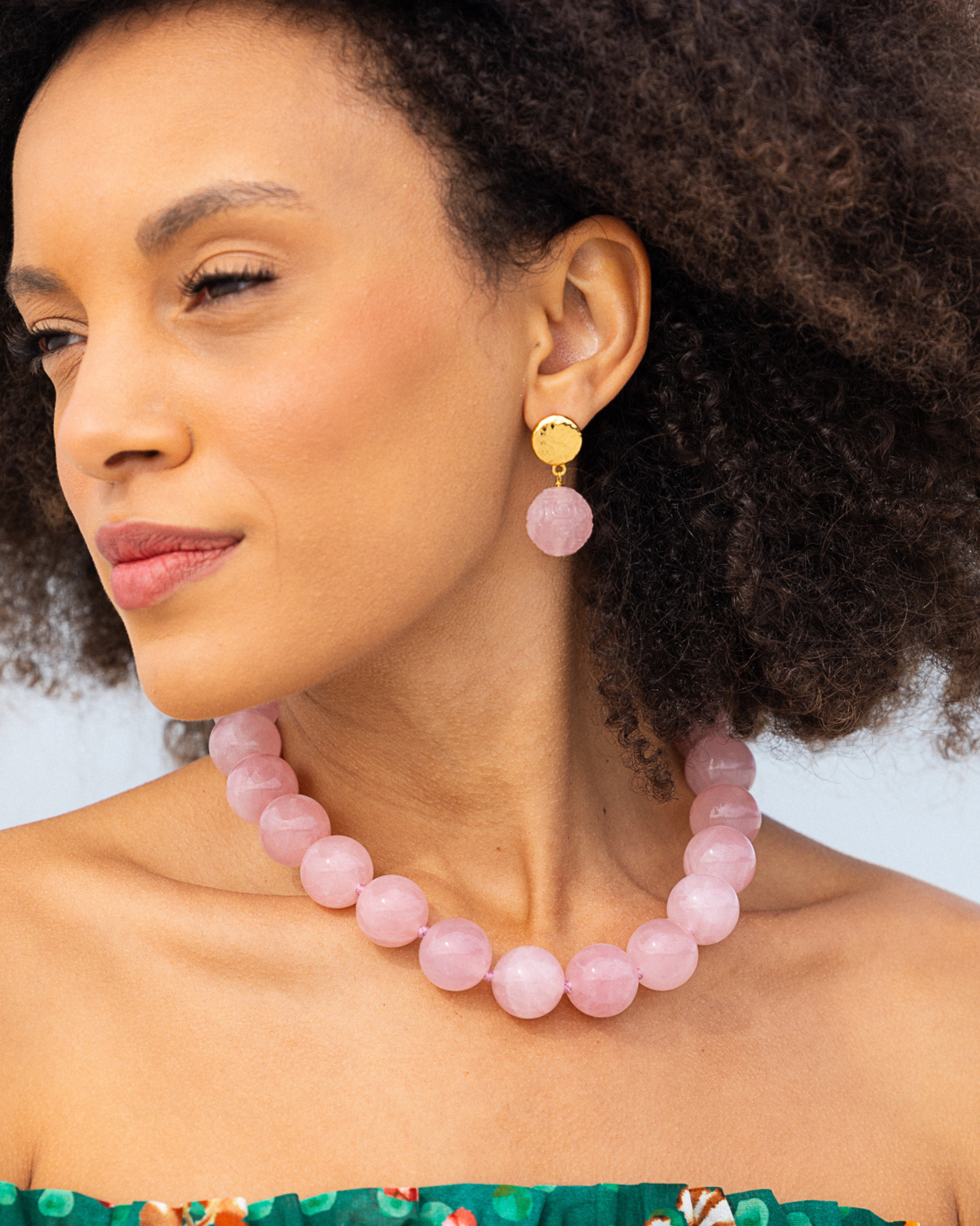 Carved Rose Quartz Sphere Earrings