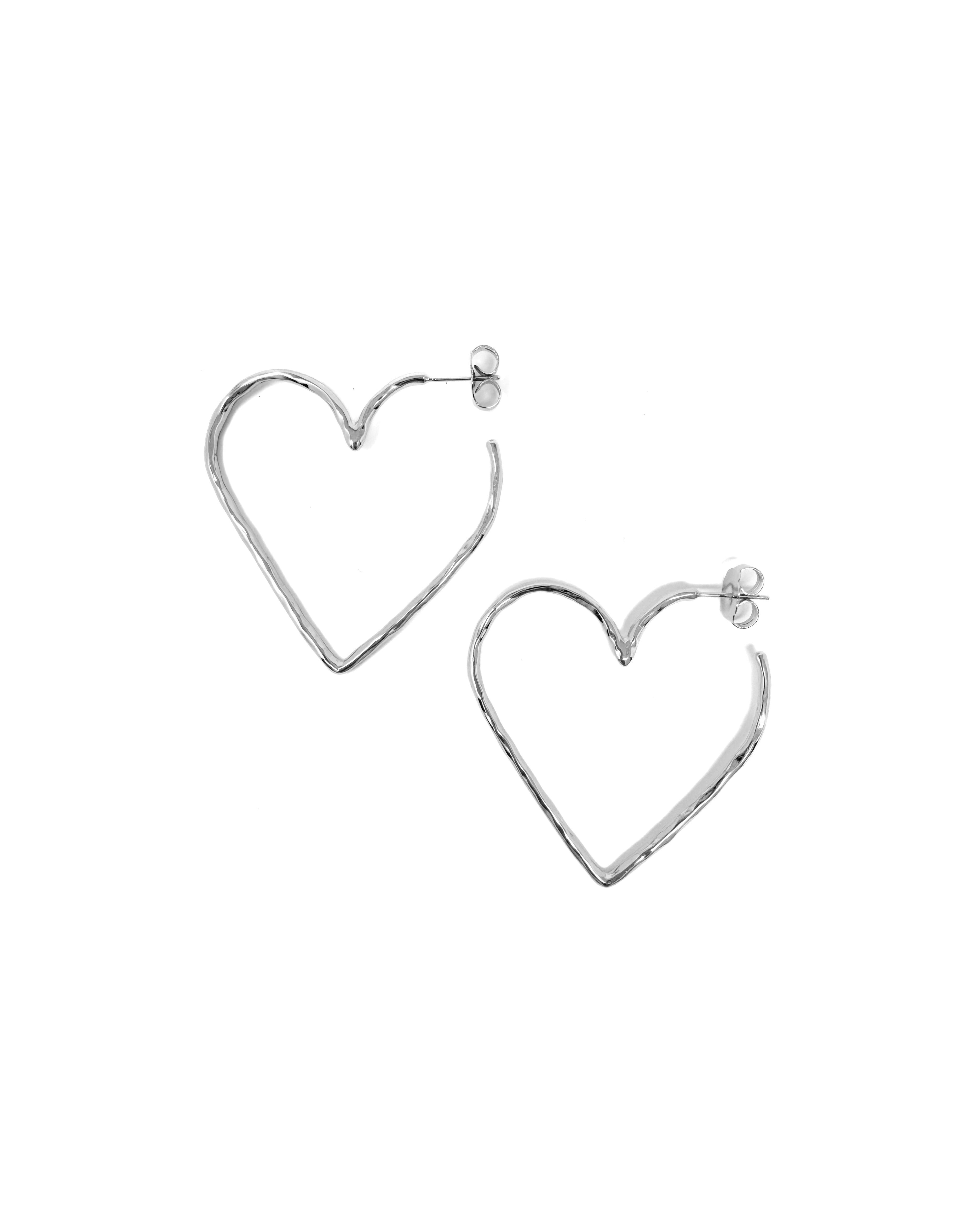 Silver Heart Skinny Hoop Earrings