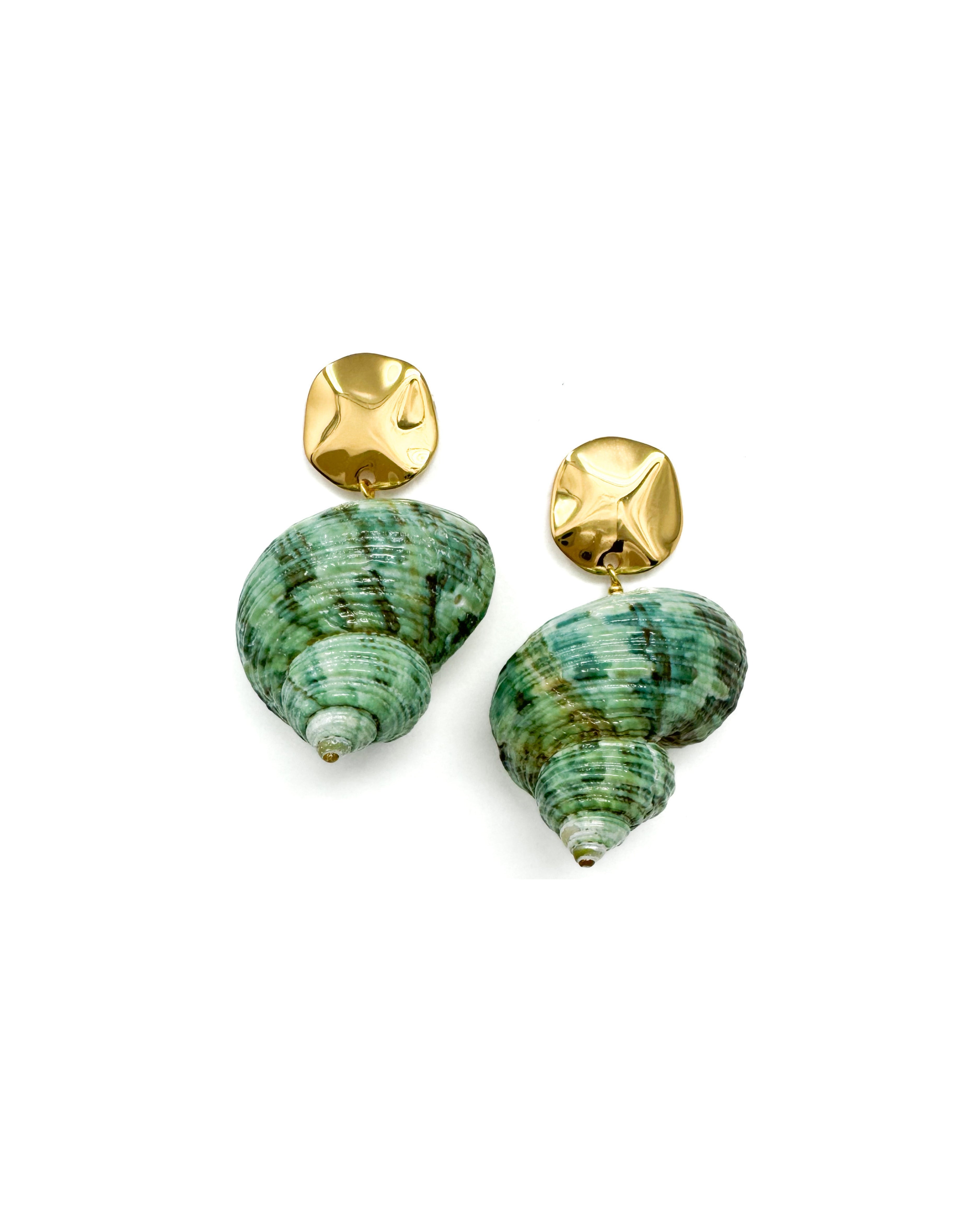 Green Seashell Drop Earrings