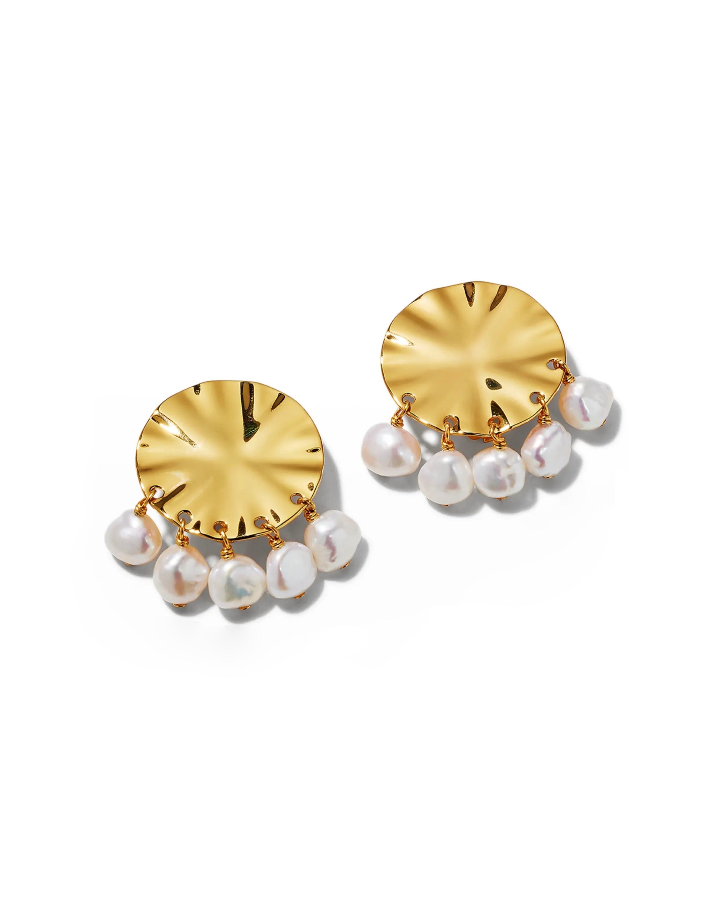 Wavy Clip Pearl Drop Earrings