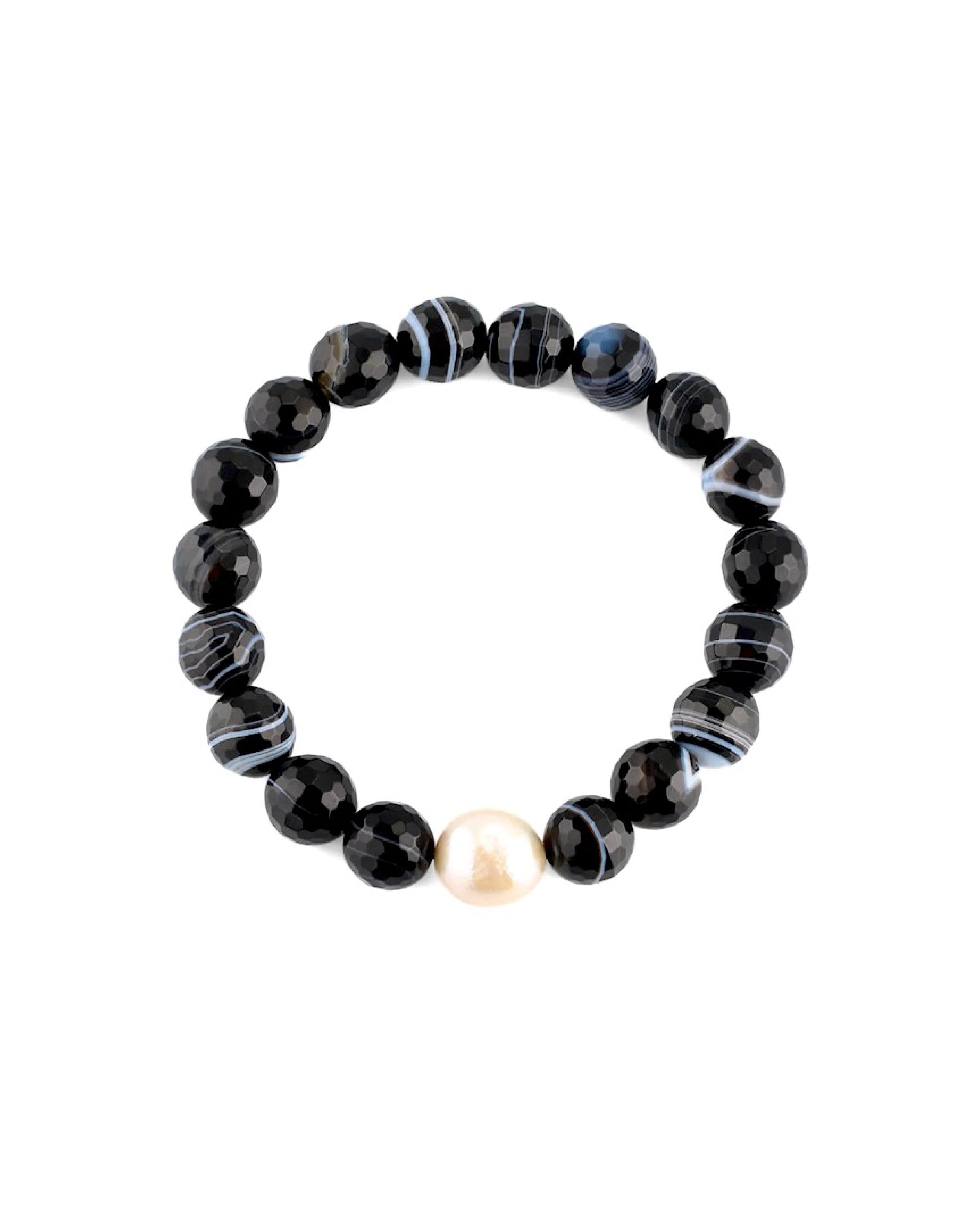 Black Agate And Pearl Stretch Bracelet