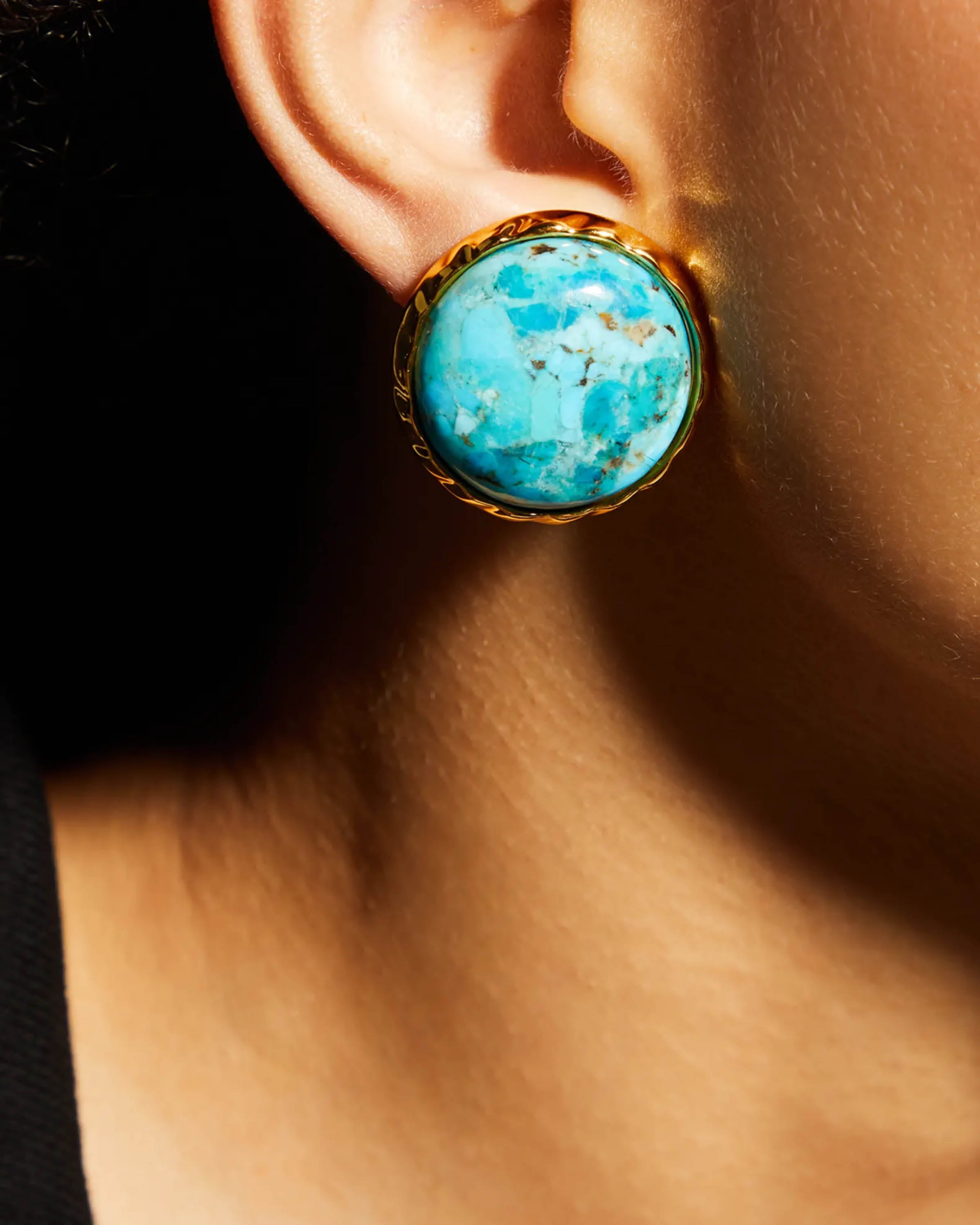 Turquoise Bezel Clip Back Earrings