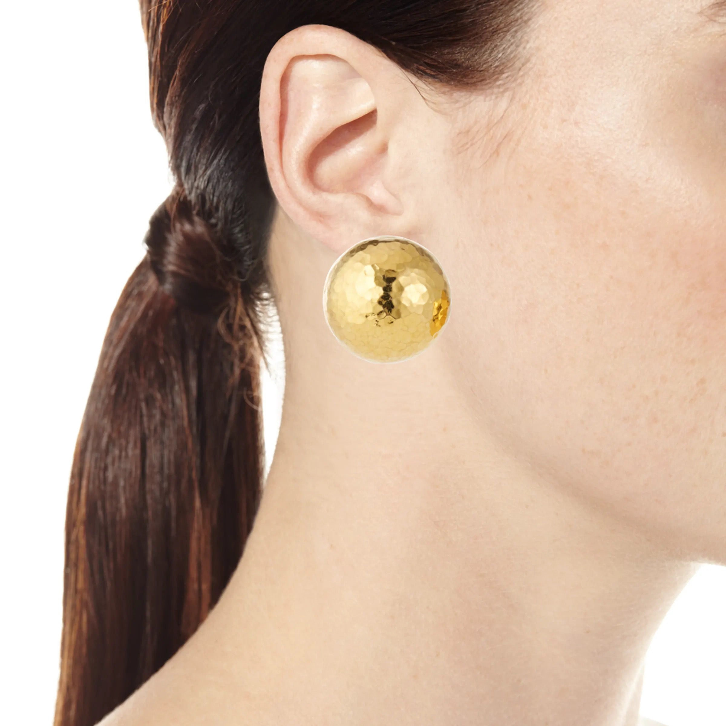 Hammered Gold Dome Clip Earrings