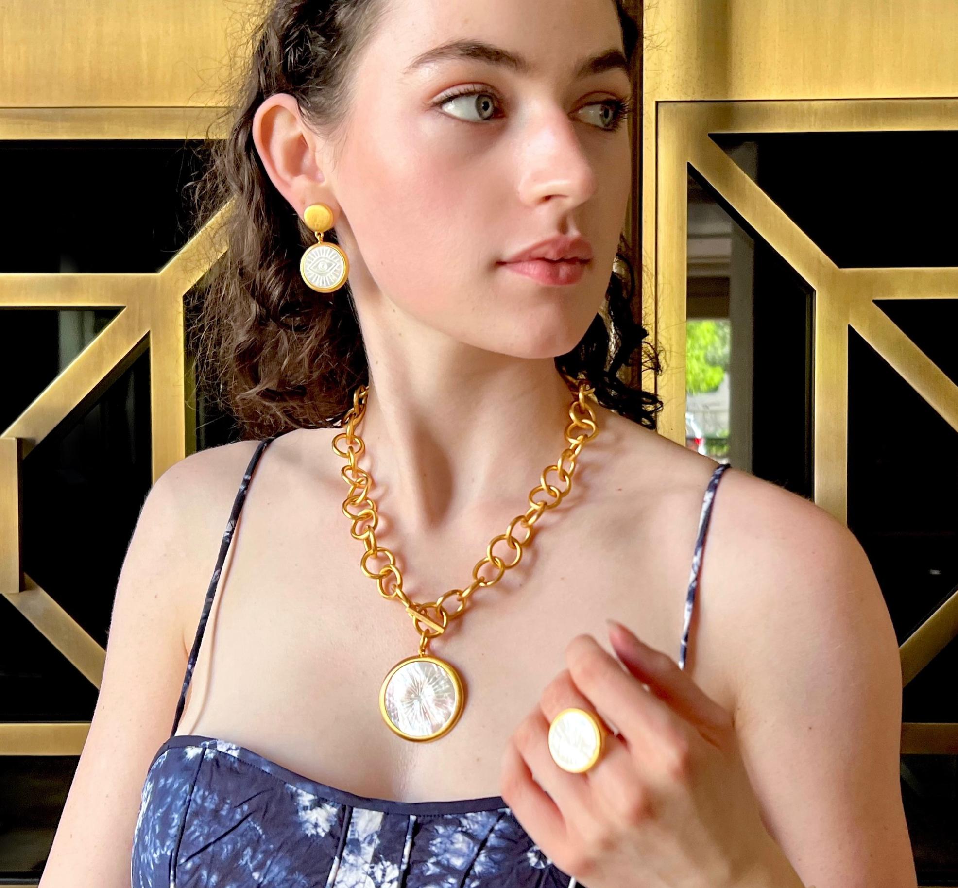 Carved Mother of Pearl Brushed Drop Earrings