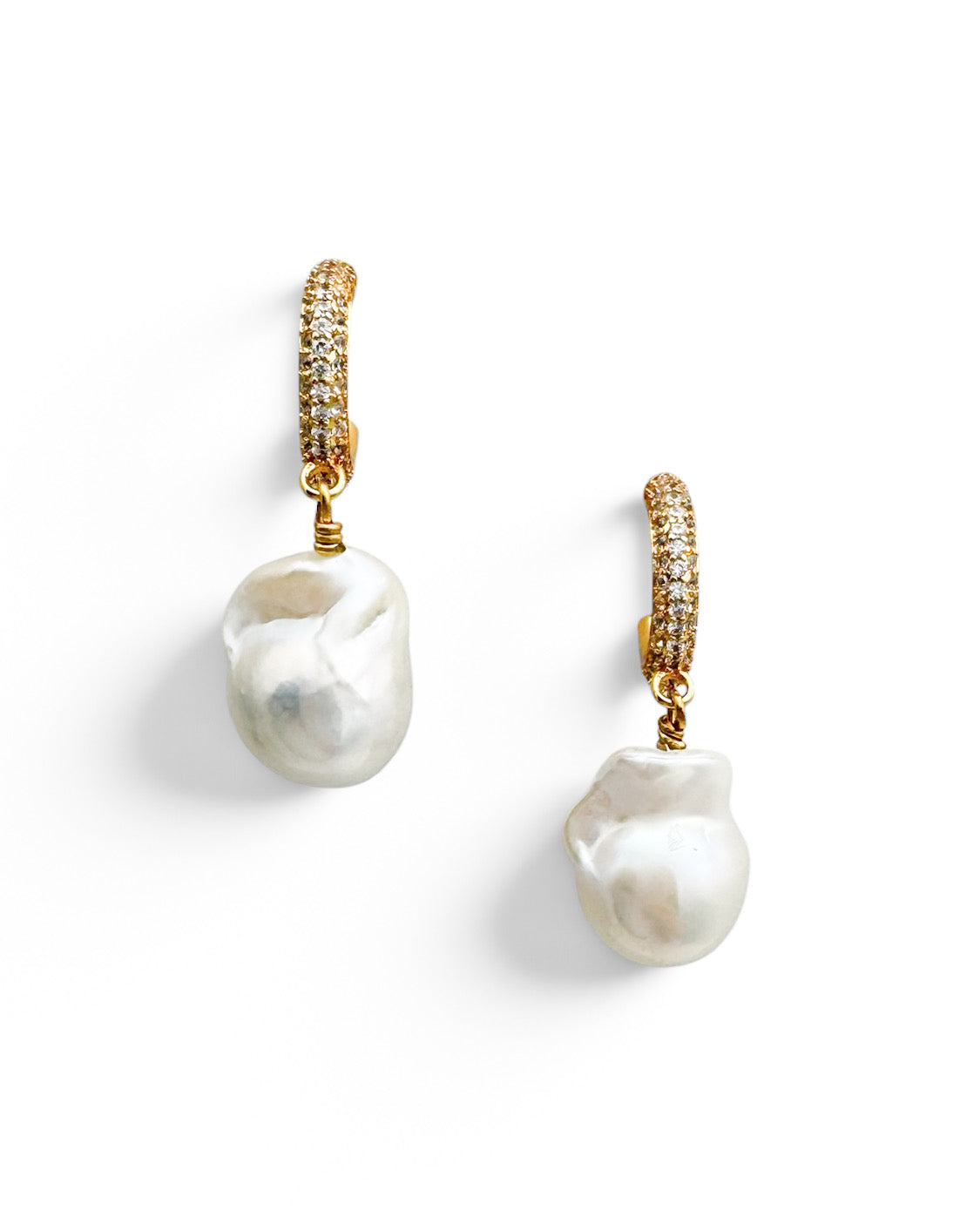 Pearl Drop Crystal Huggie Hoop Earrings