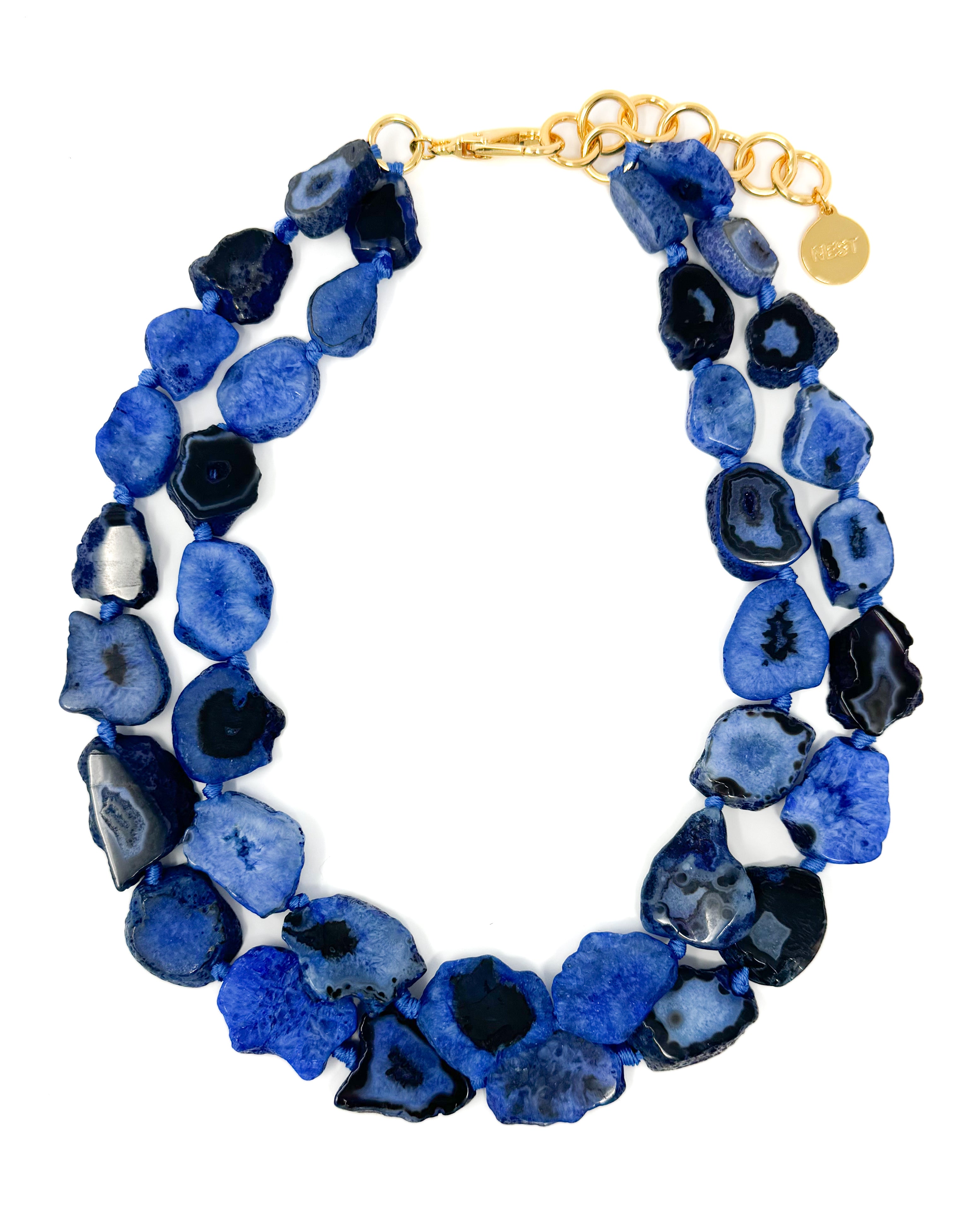 Blue Agate Double Strand Slice Necklace