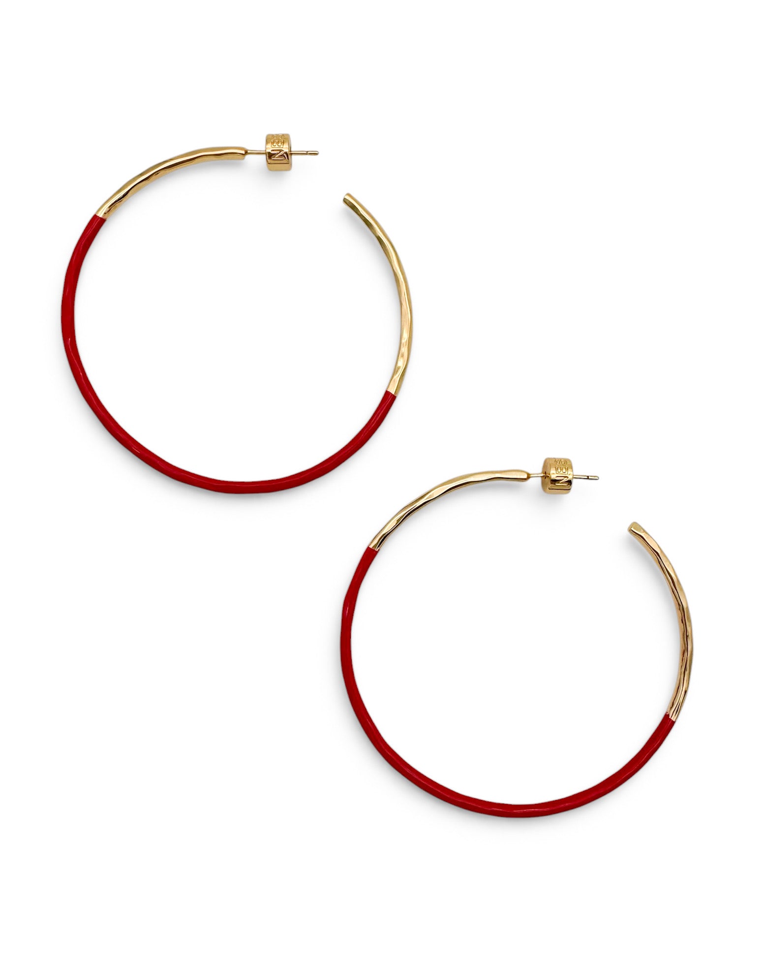 Hammered Skinny Red Enamel Dip Hoops