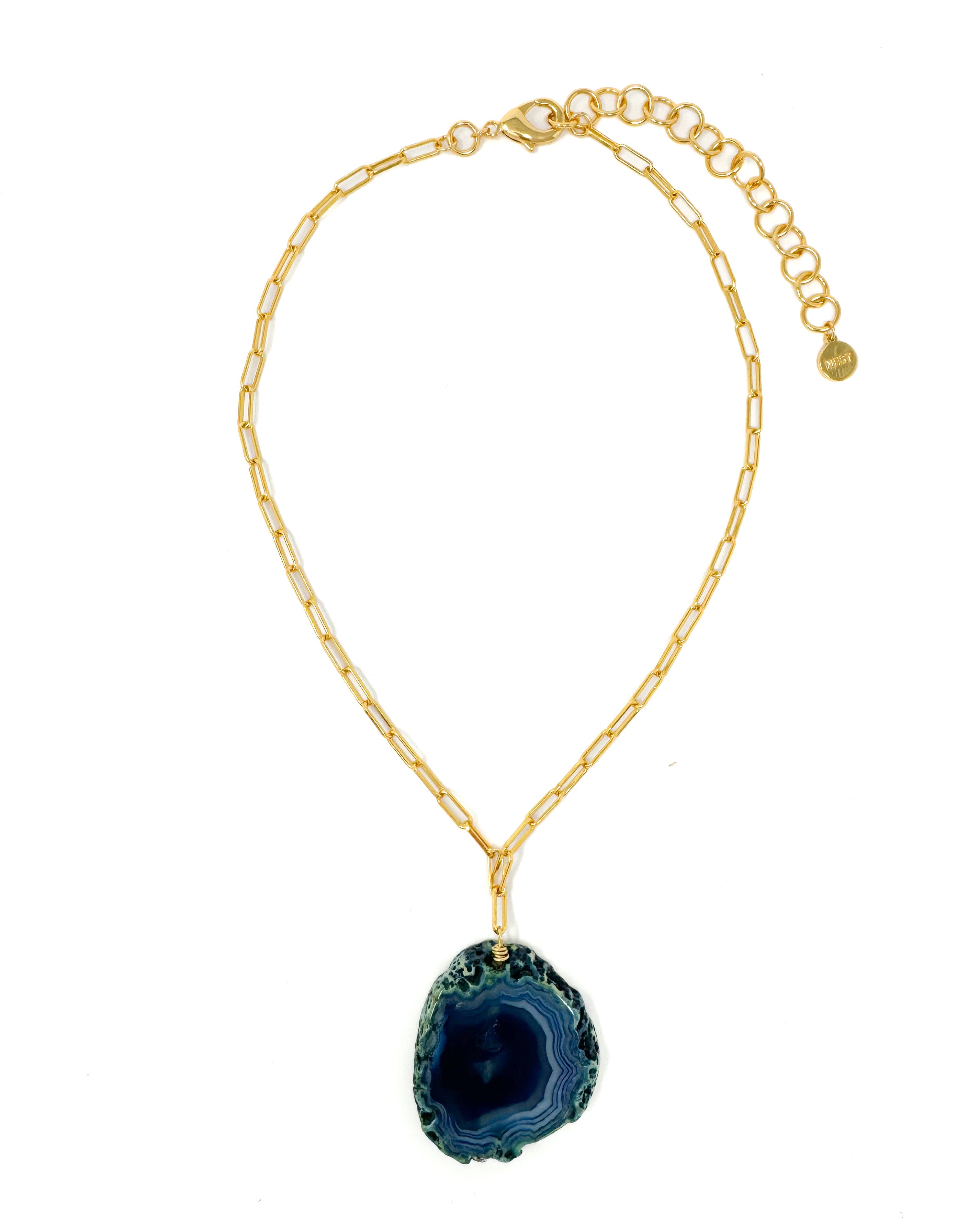 Blue Agate Slice Pendant Necklace