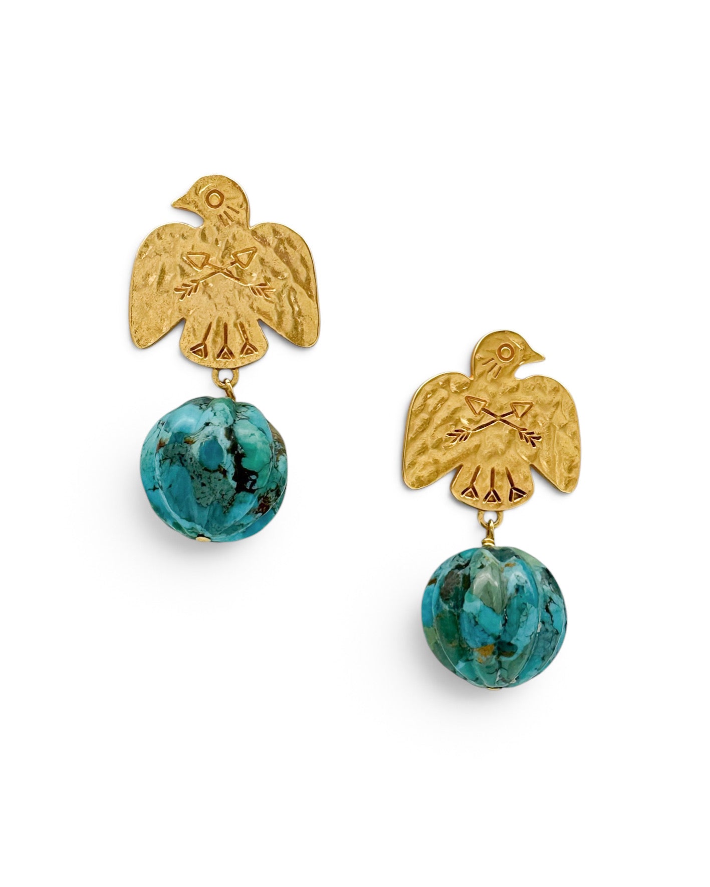 Carved Turquoise Eagle Earrings