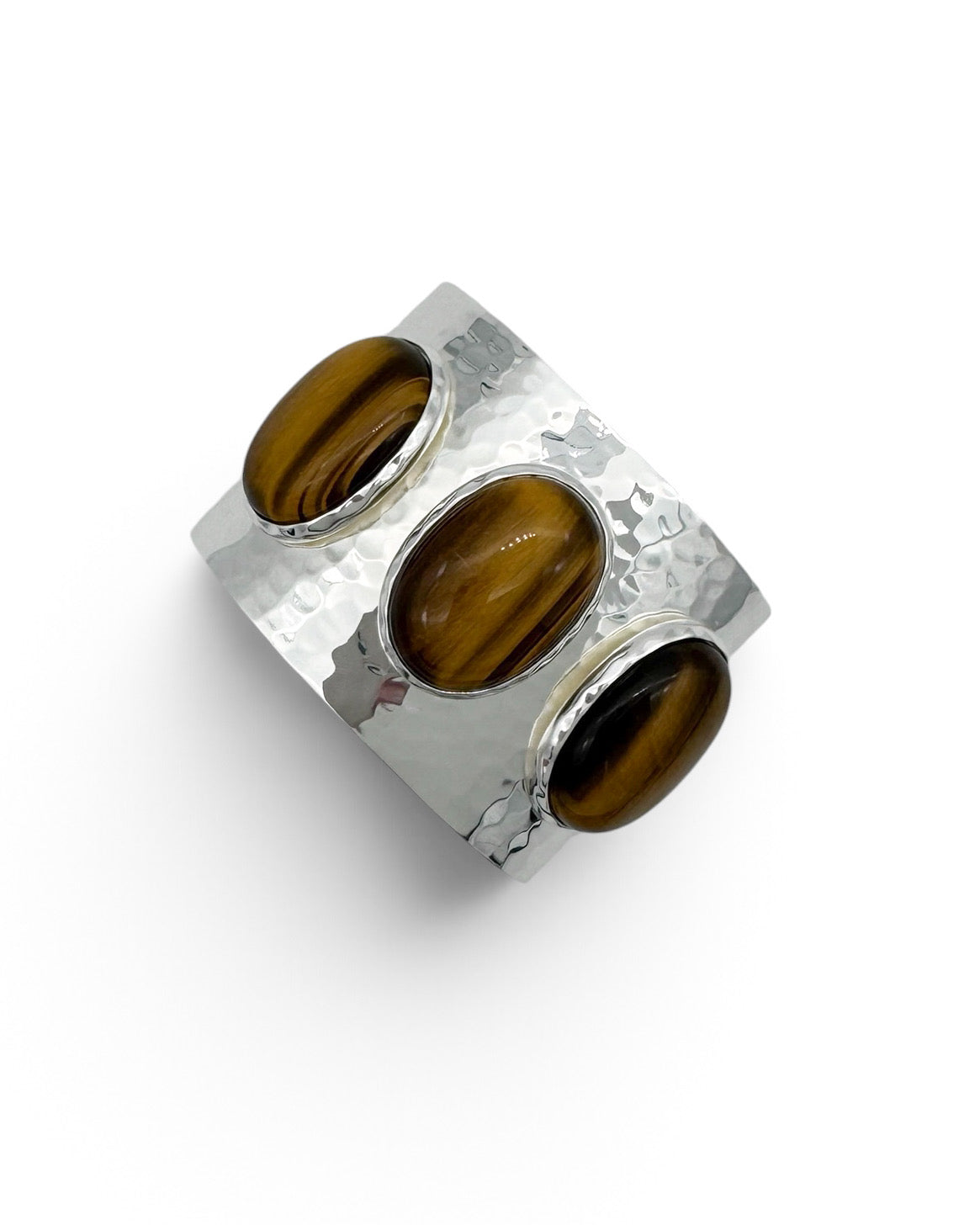 Tigers Eye Hammered Silver Statement Cuff