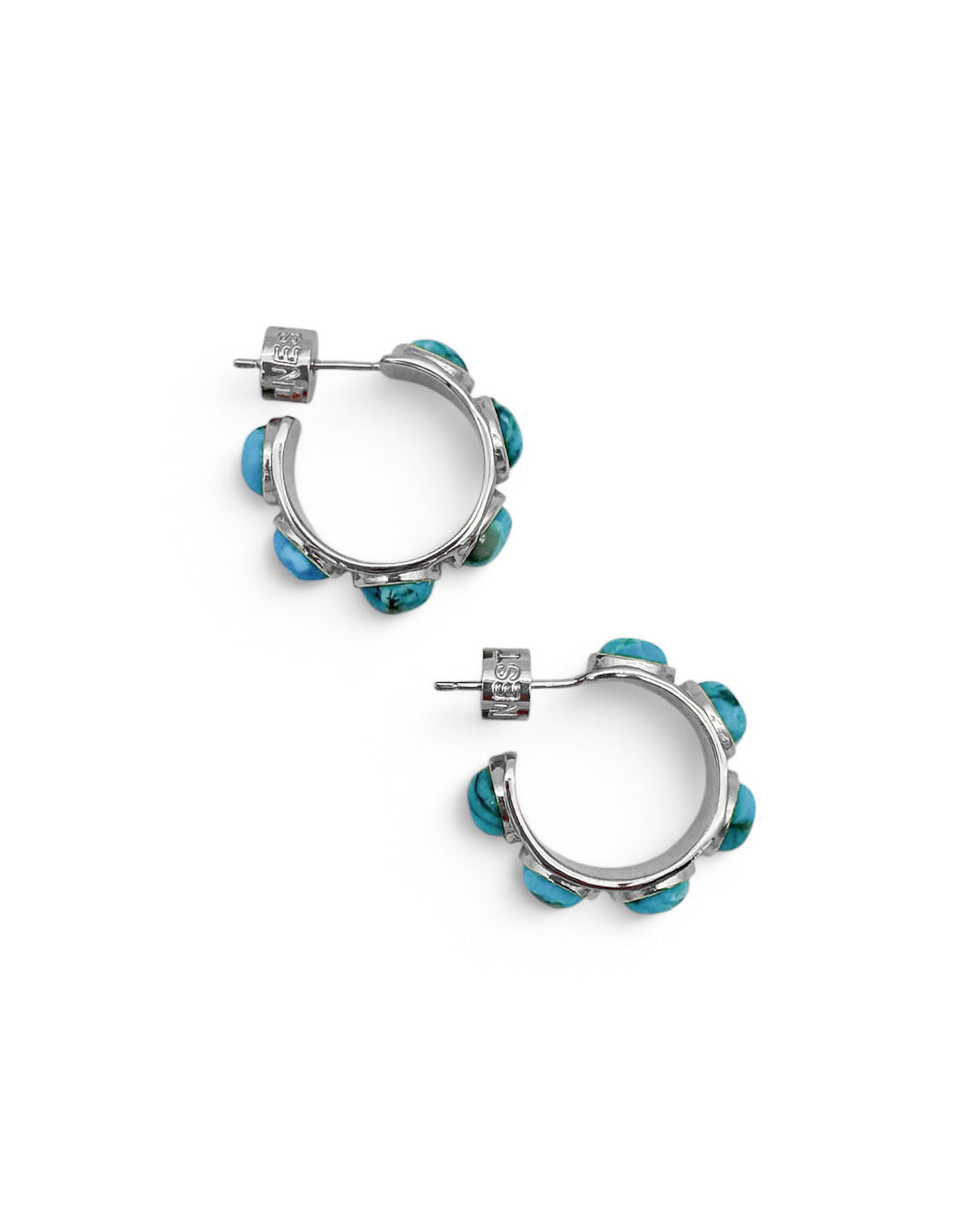 Silver Turquoise Studded Hoop Earrings