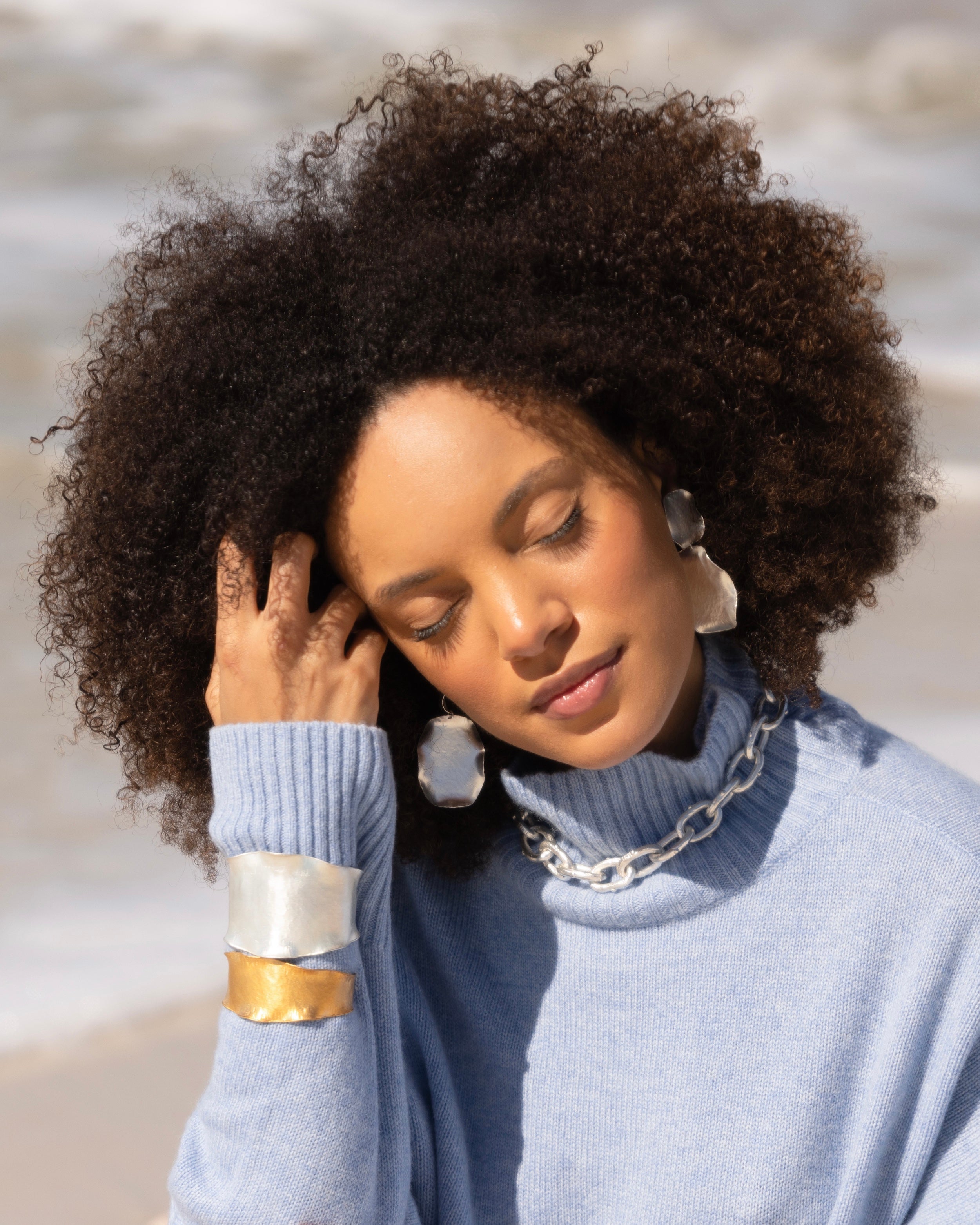 Hammered Satin Silver Wavy Cuff