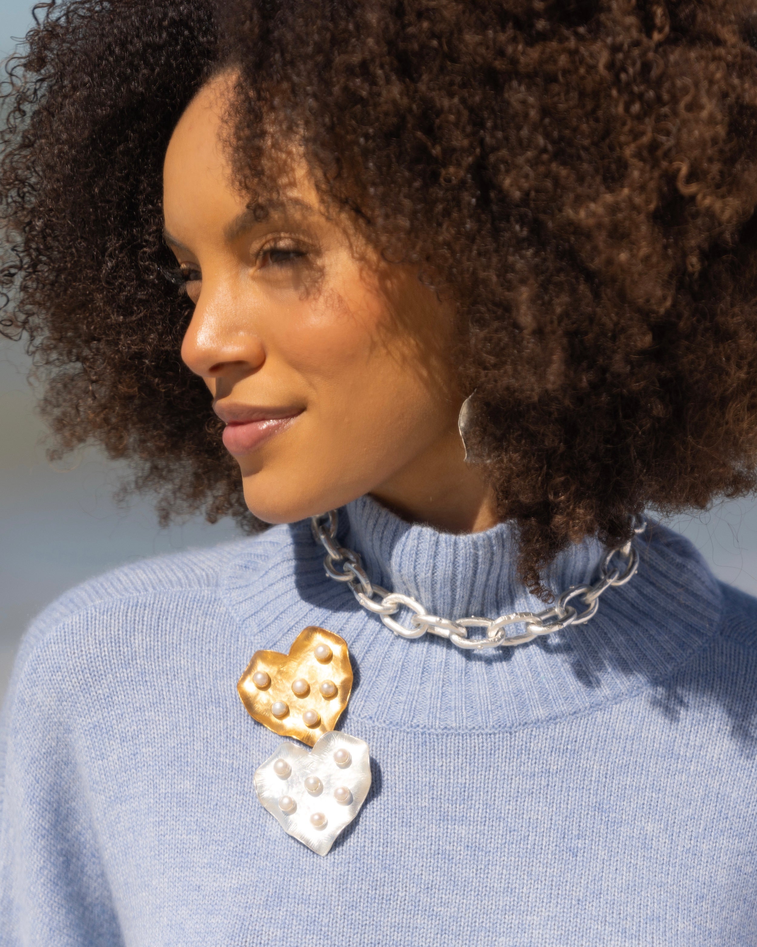 Satin Silver Pearl Studded Heart Brooch