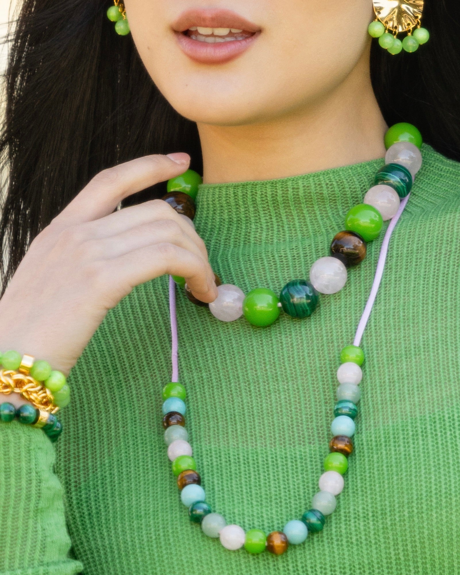 Mixed Gemstone Adjustable Cord Necklace