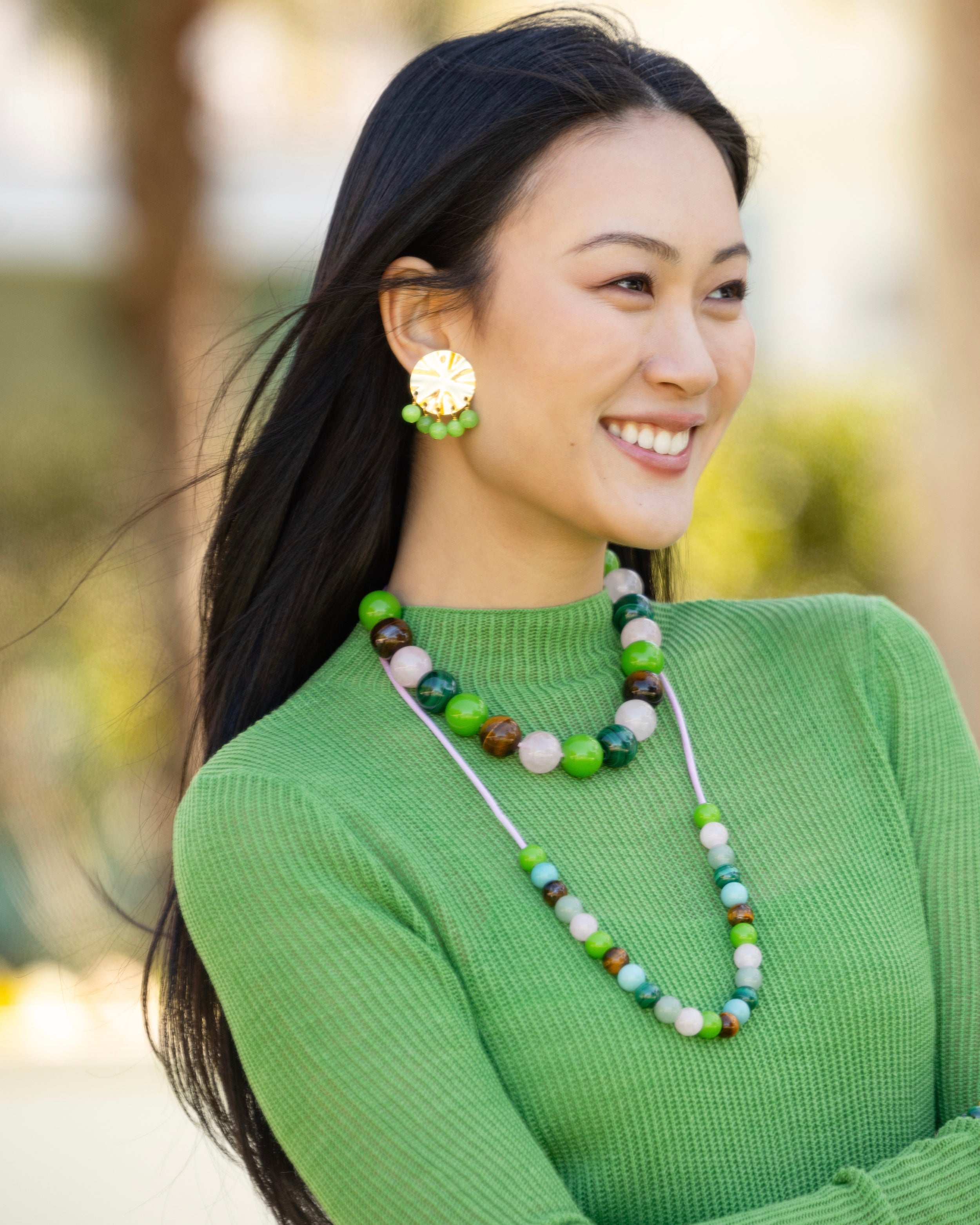 Long Mixed Gemstone Adjustable Cord Necklace
