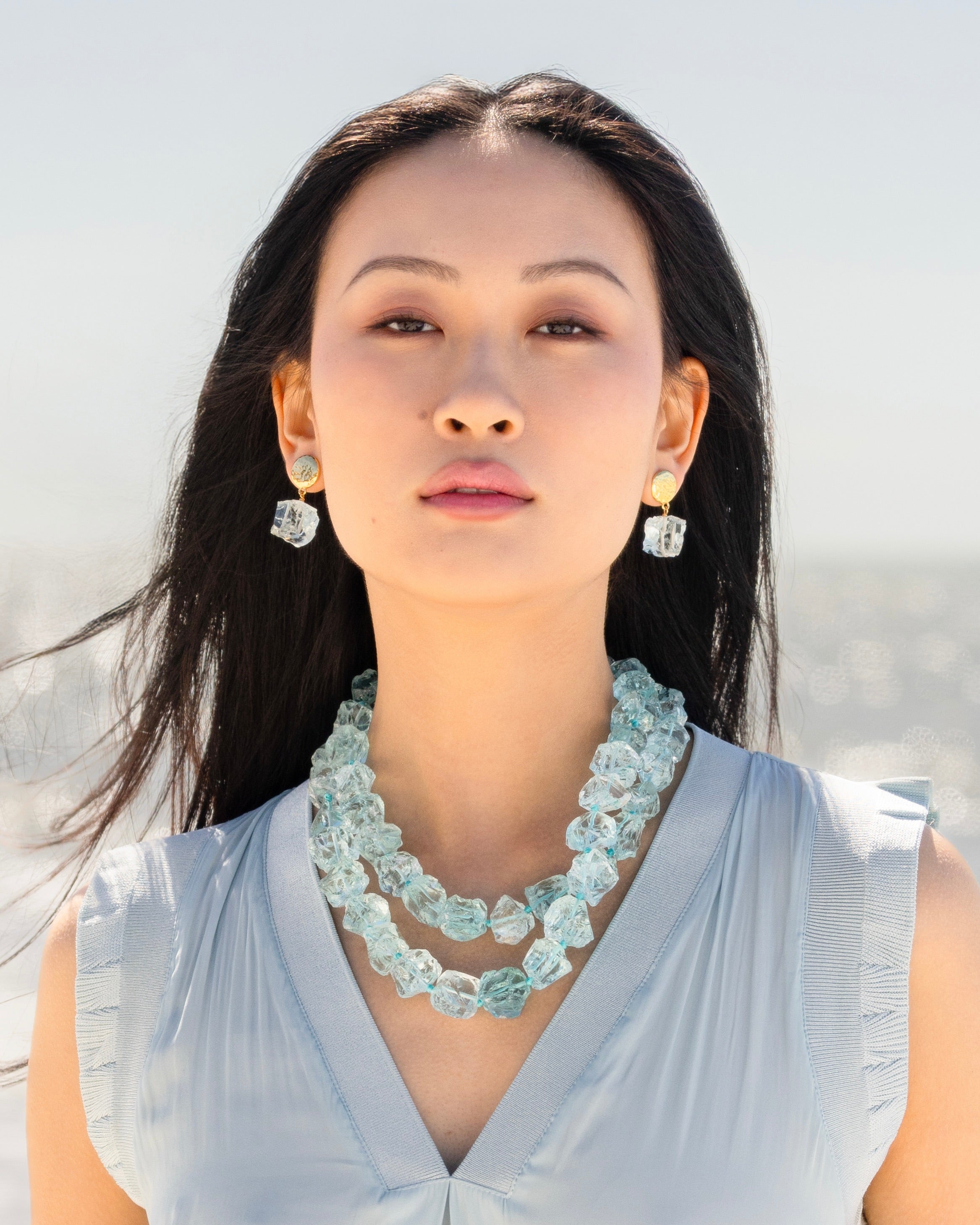 Aqua Quartz Nugget Earrings