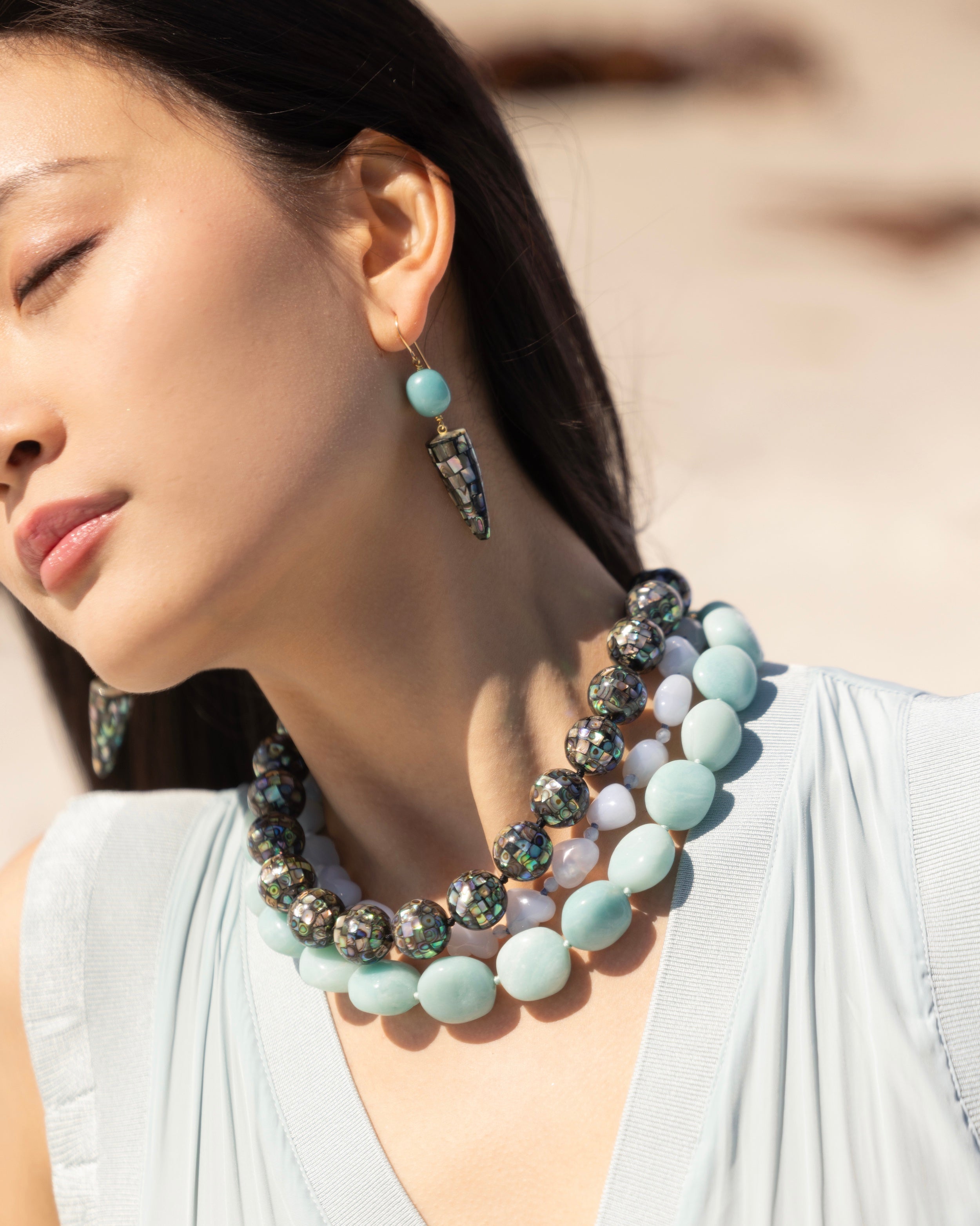 Chalcedony Heart Strand Necklace