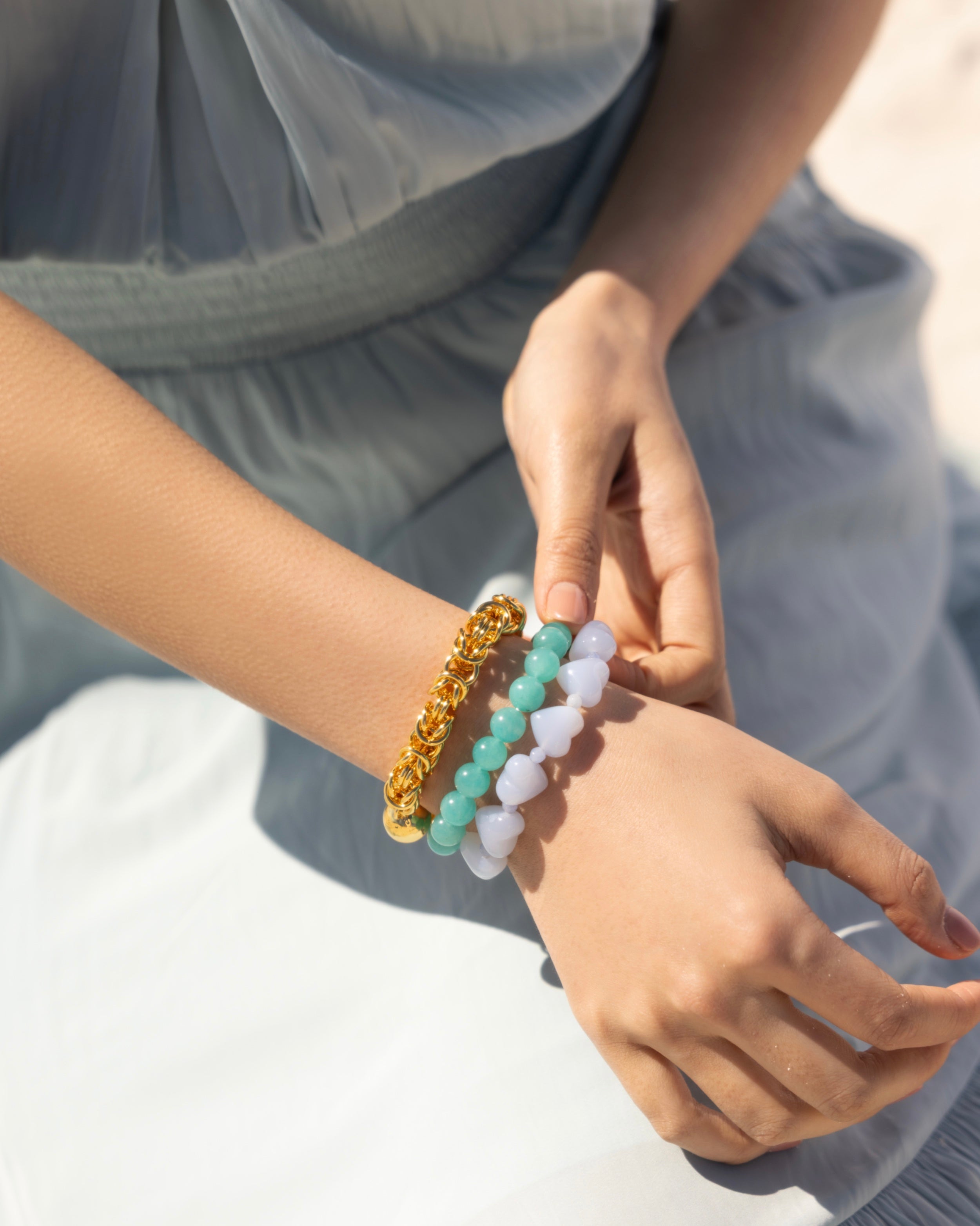 Chalcedony Heart Stretch Bracelet