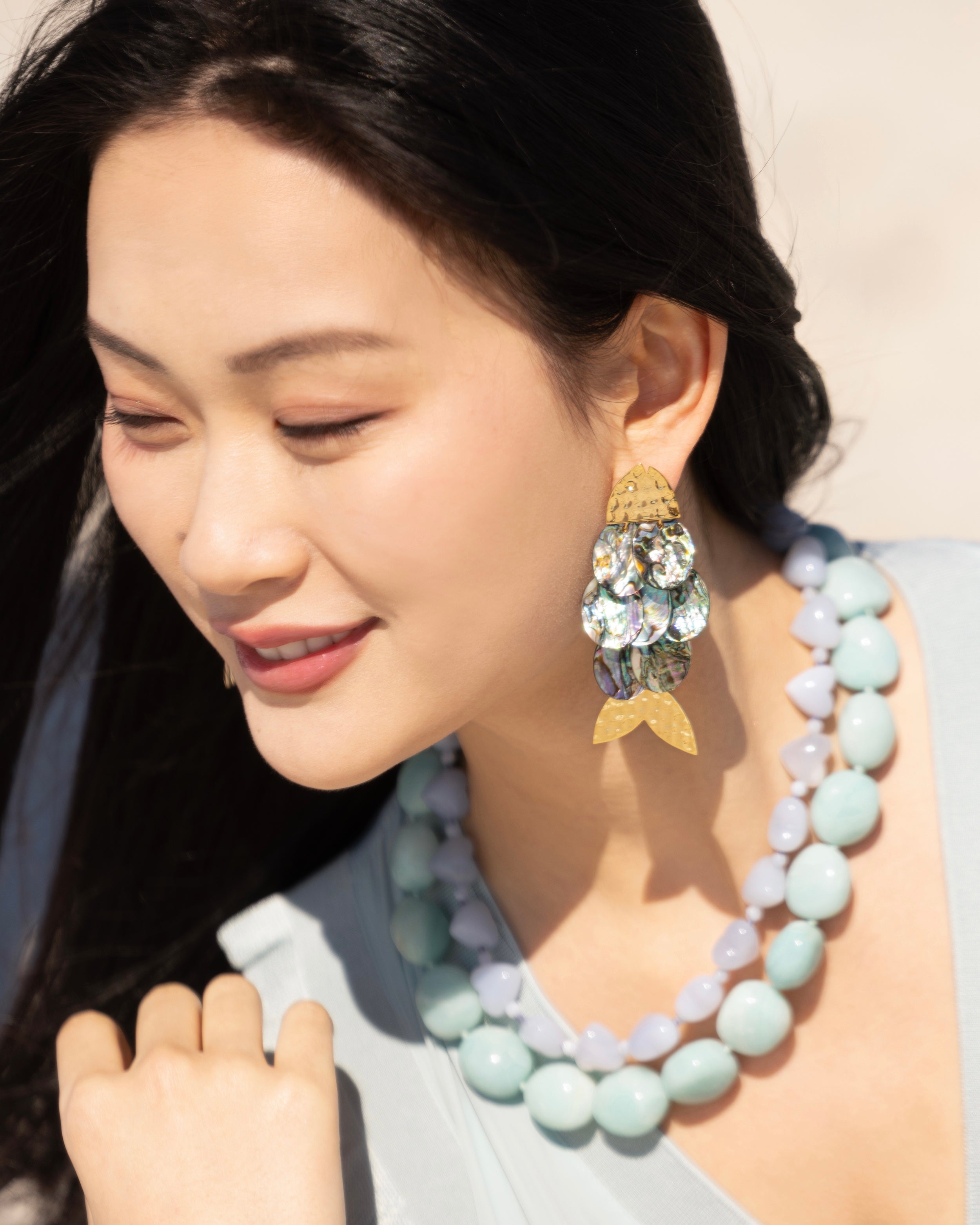 Abalone Fish Statement Earrings