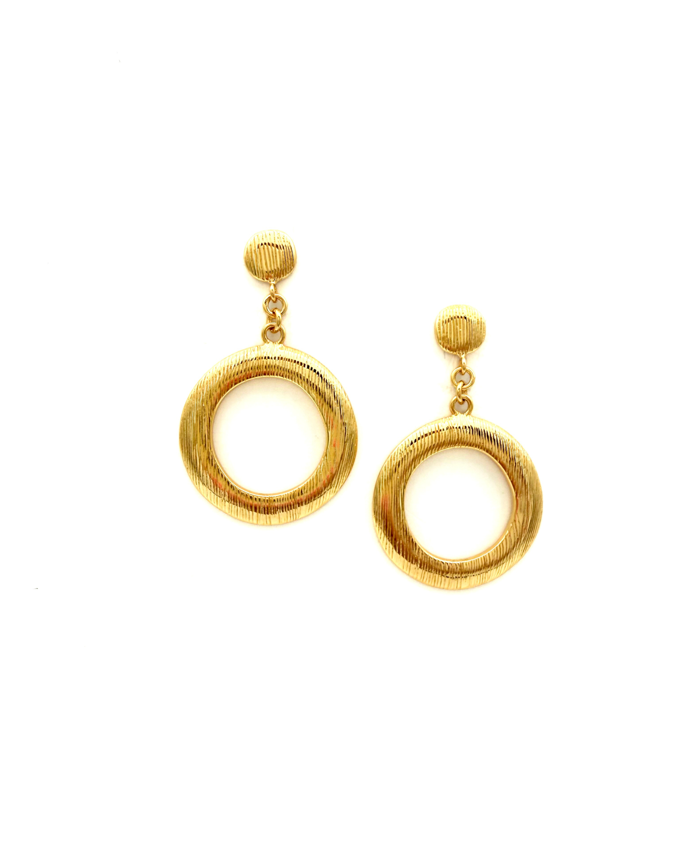 Brushed Gold Drop Circle Earrings
