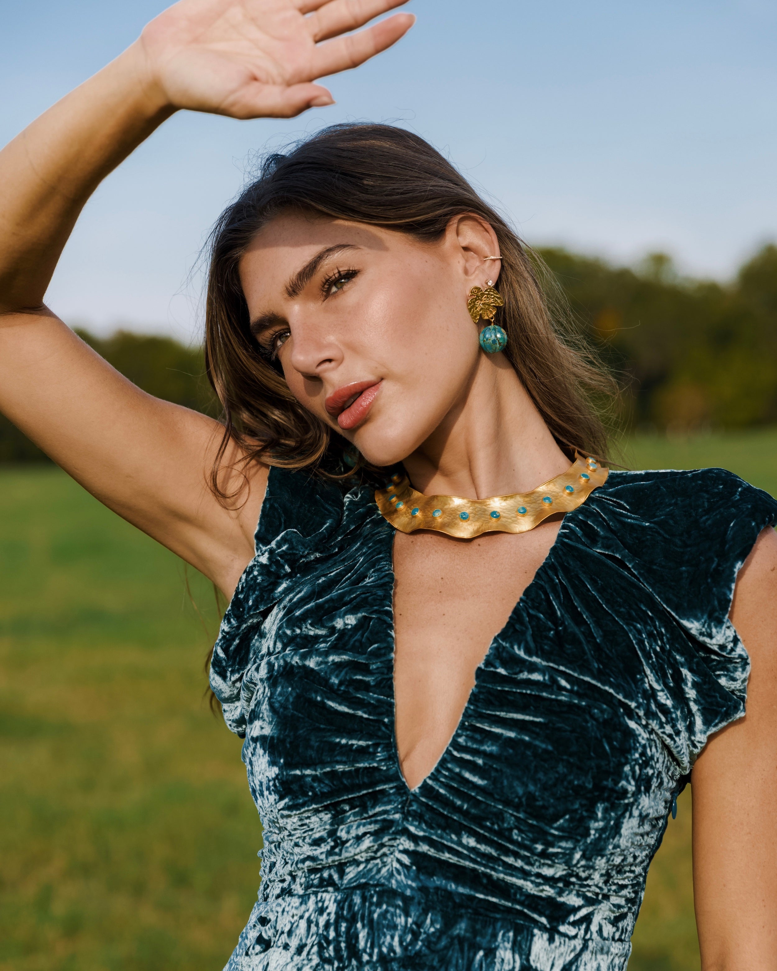 Gold Collar with Turquoise Studs
