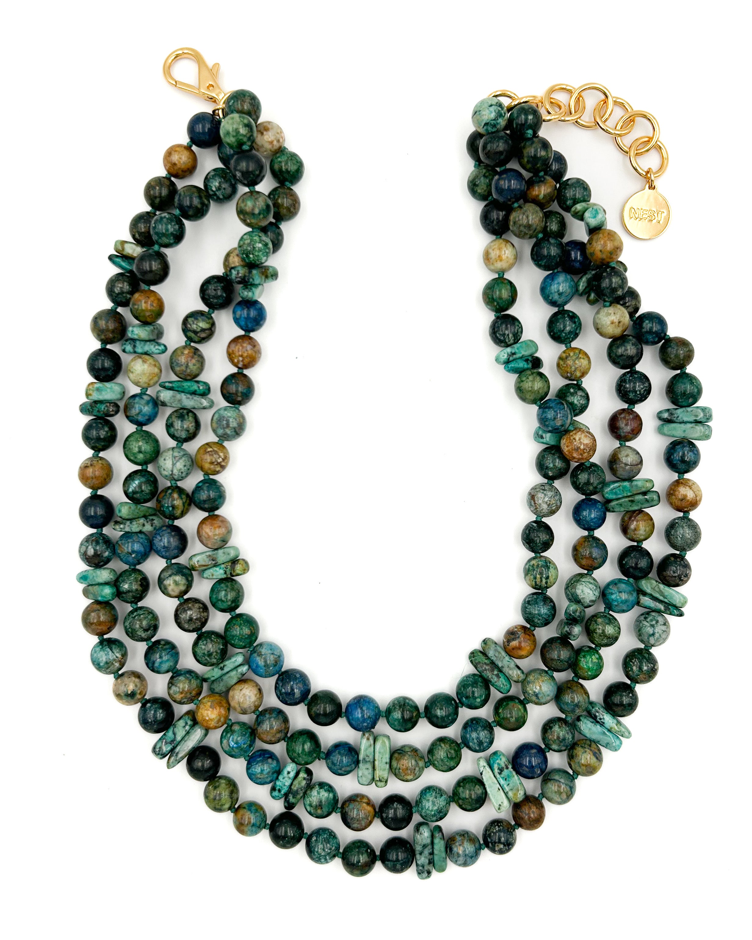 Chrysocolla and African Turquoise Multi-Strand Necklace